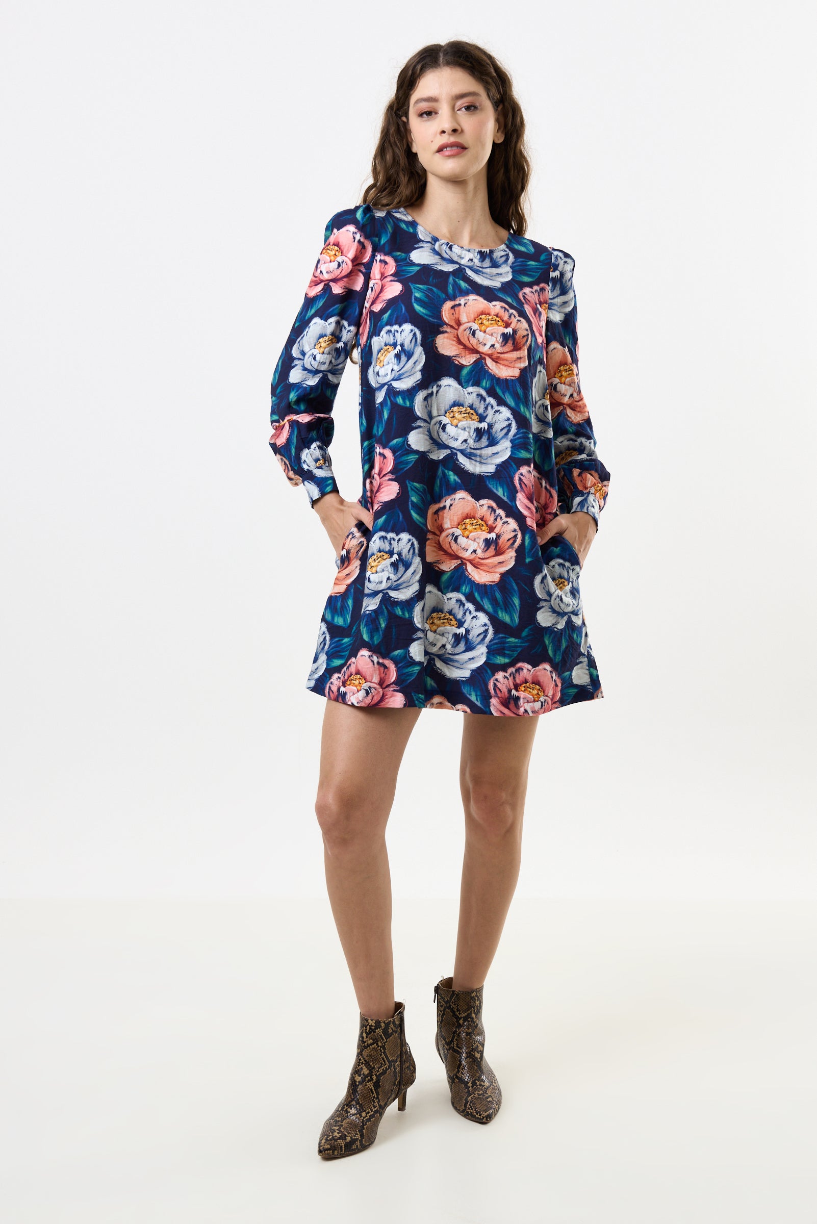 Didee Peonies Long Sleeve A-line Mini Dress - Navy - Detail 2