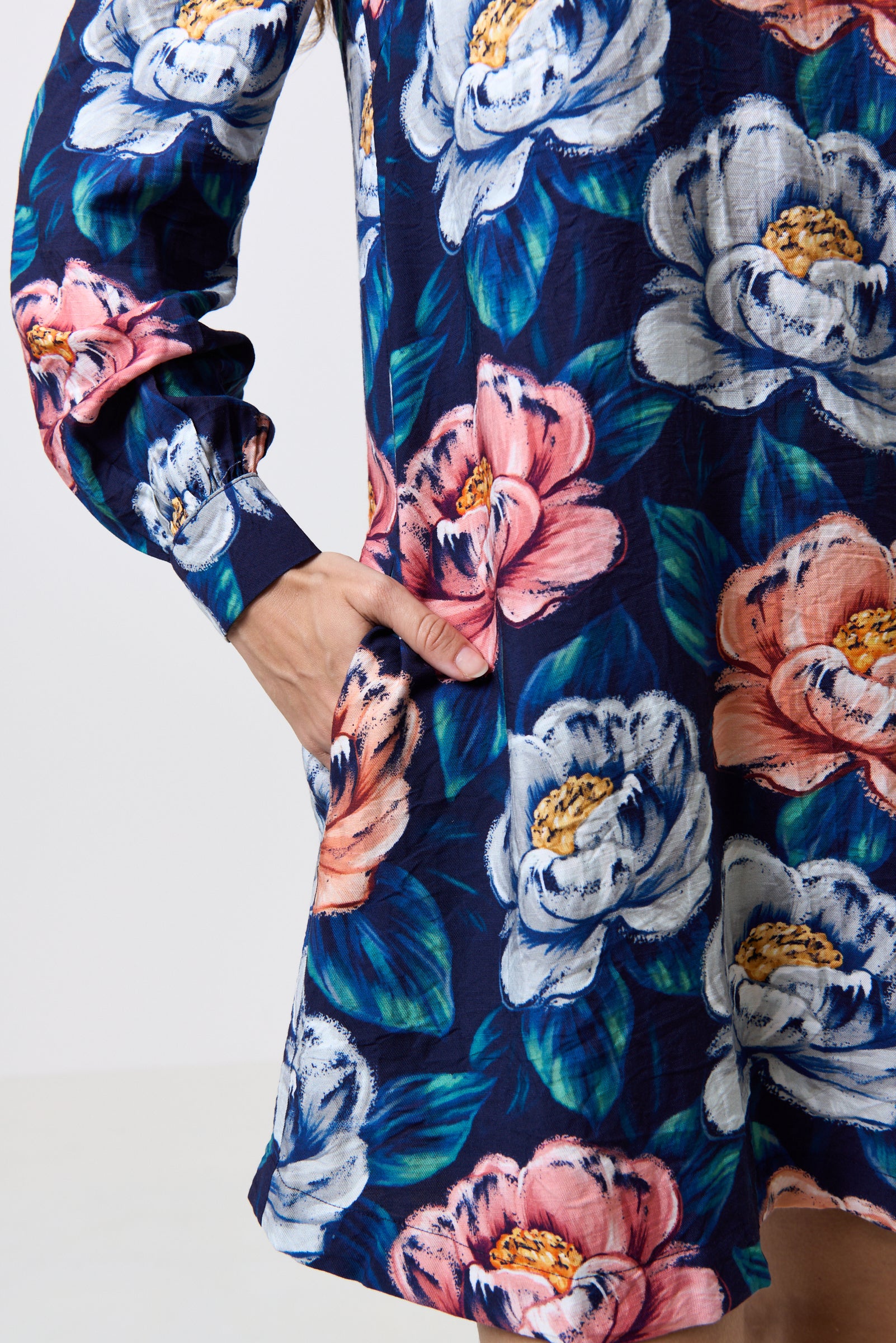 Didee Peonies Long Sleeve A-line Mini Dress - Navy - Detail 1