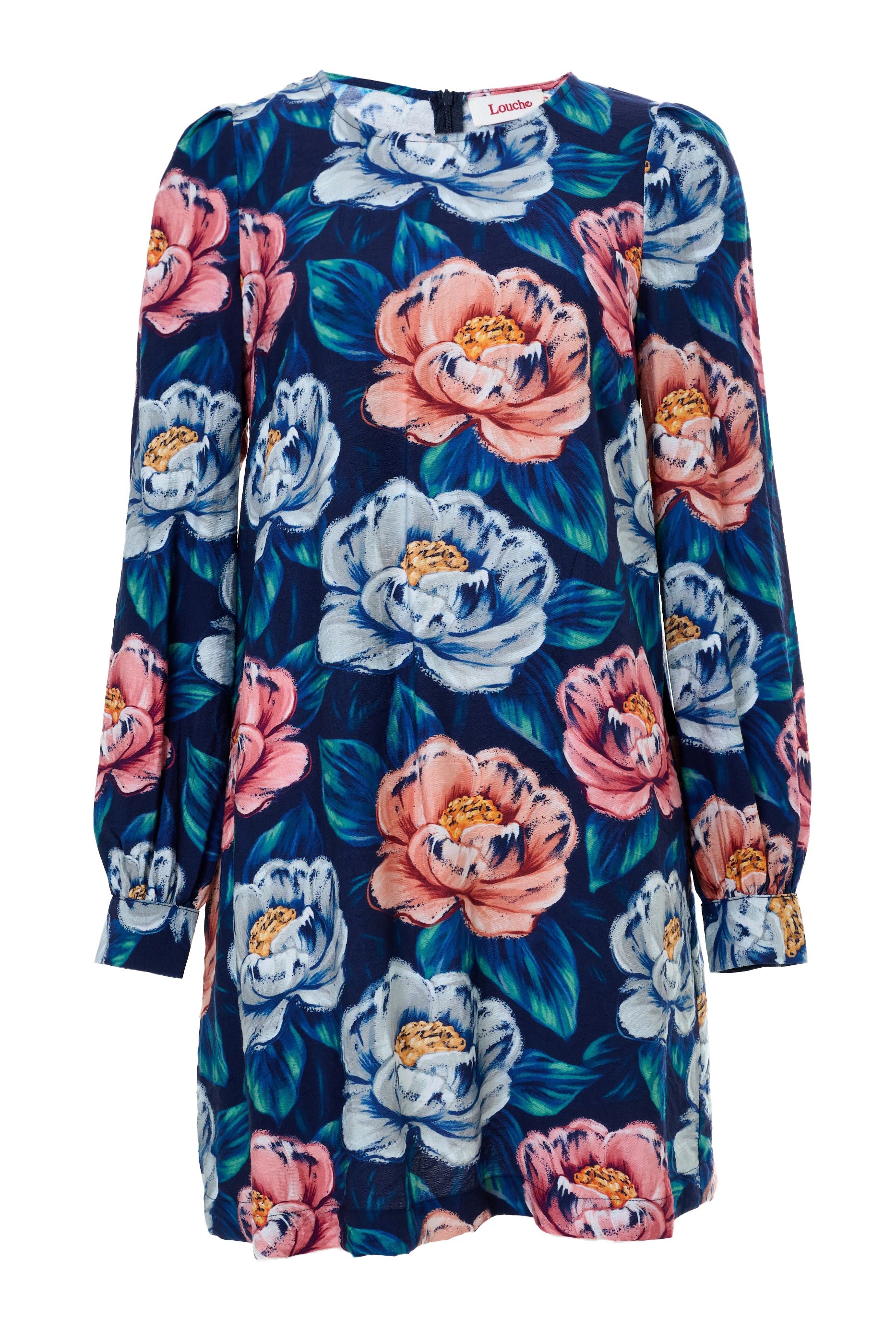 Didee Peonies Long Sleeve A-line Mini Dress - Navy - Styled