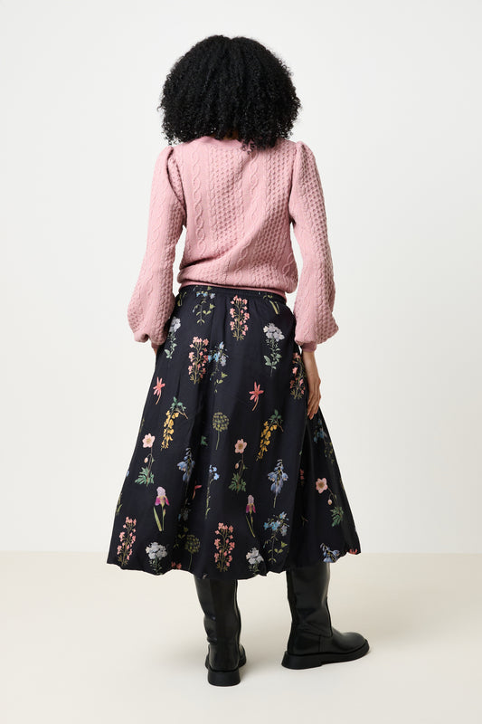 Dixie Flower Press Print Balloon Midi Skirt