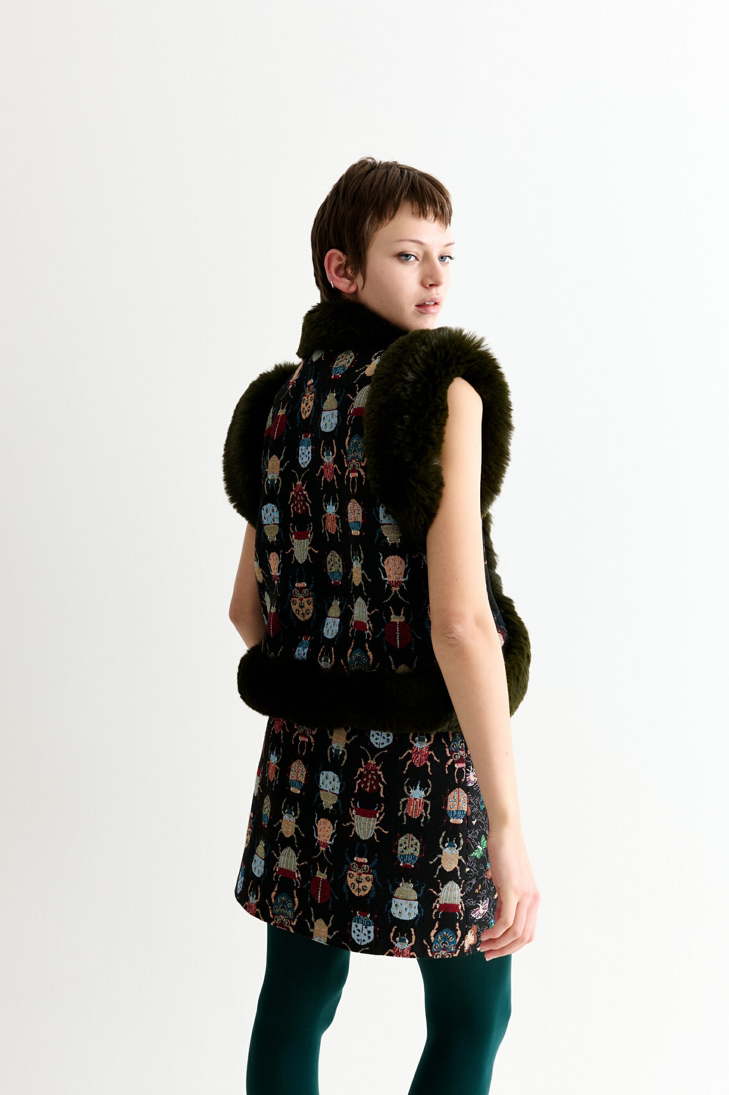 Dominica Beetlejuice Jacquard Faux Fur Trimmed Waistcoat