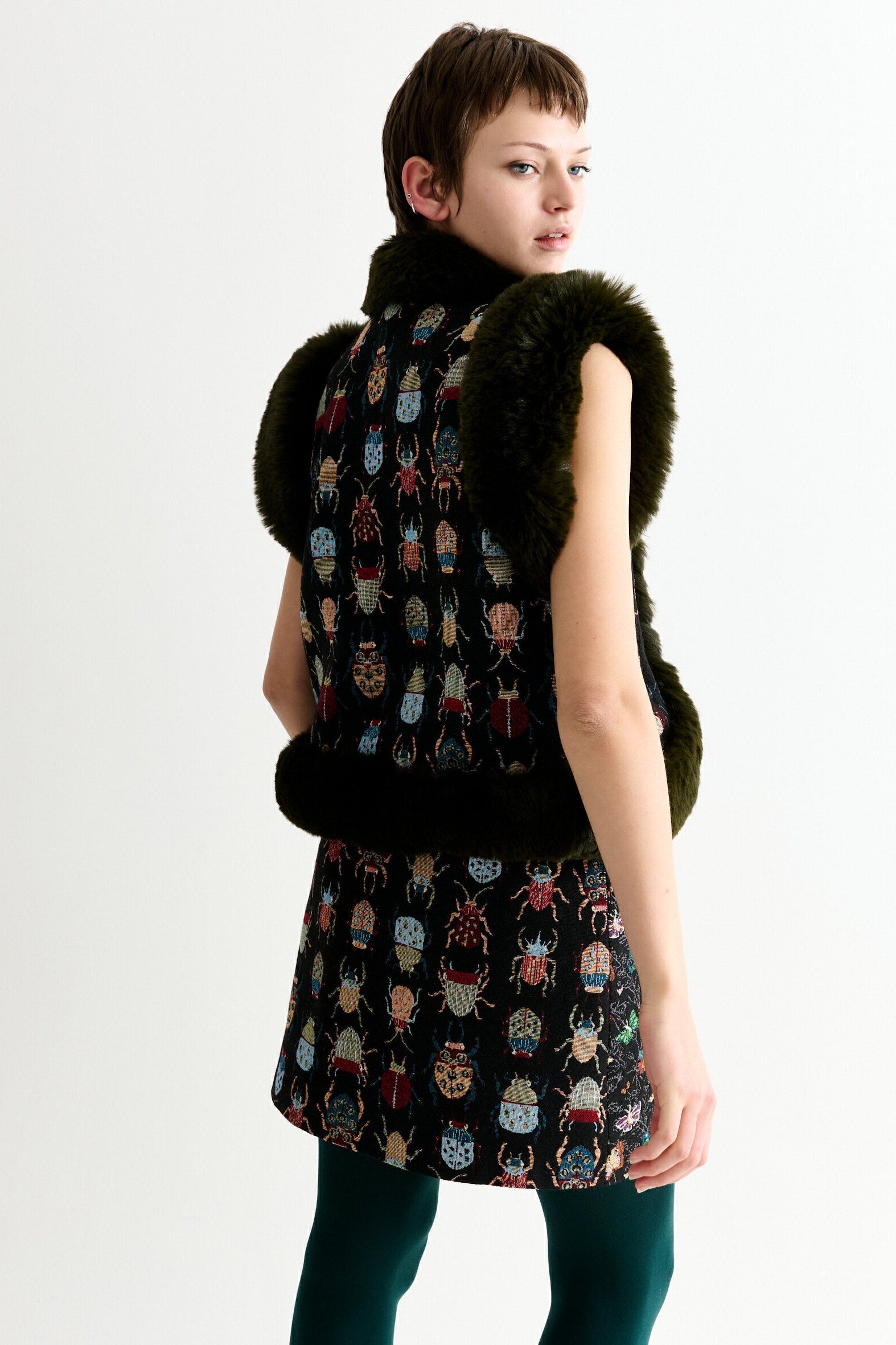 Dominica Beetlejuice Jacquard Faux Fur Trimmed Waistcoat