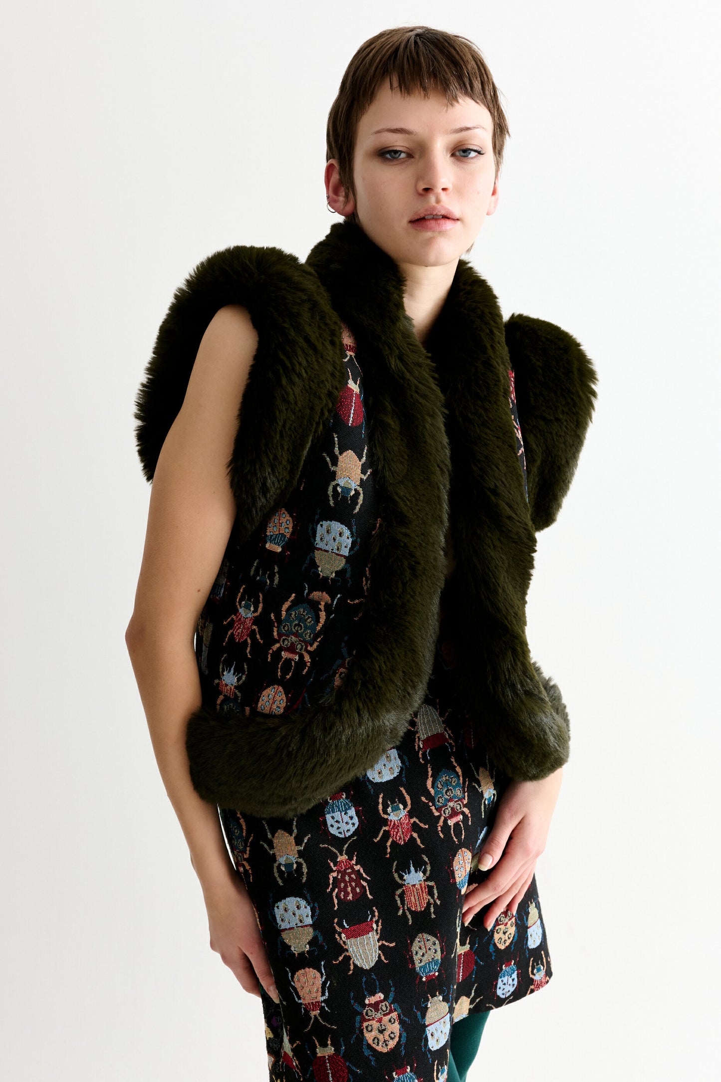 Dominica Beetlejuice Jacquard Faux Fur Trimmed Waistcoat