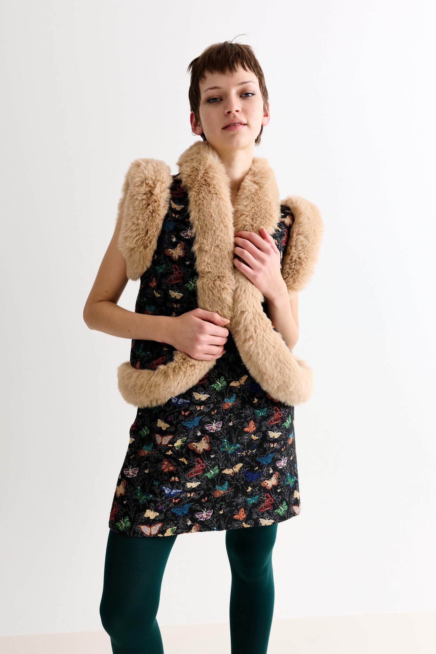 Dominica Butterfly Ball Jacquard Faux Fur Trimmed Waistcoat