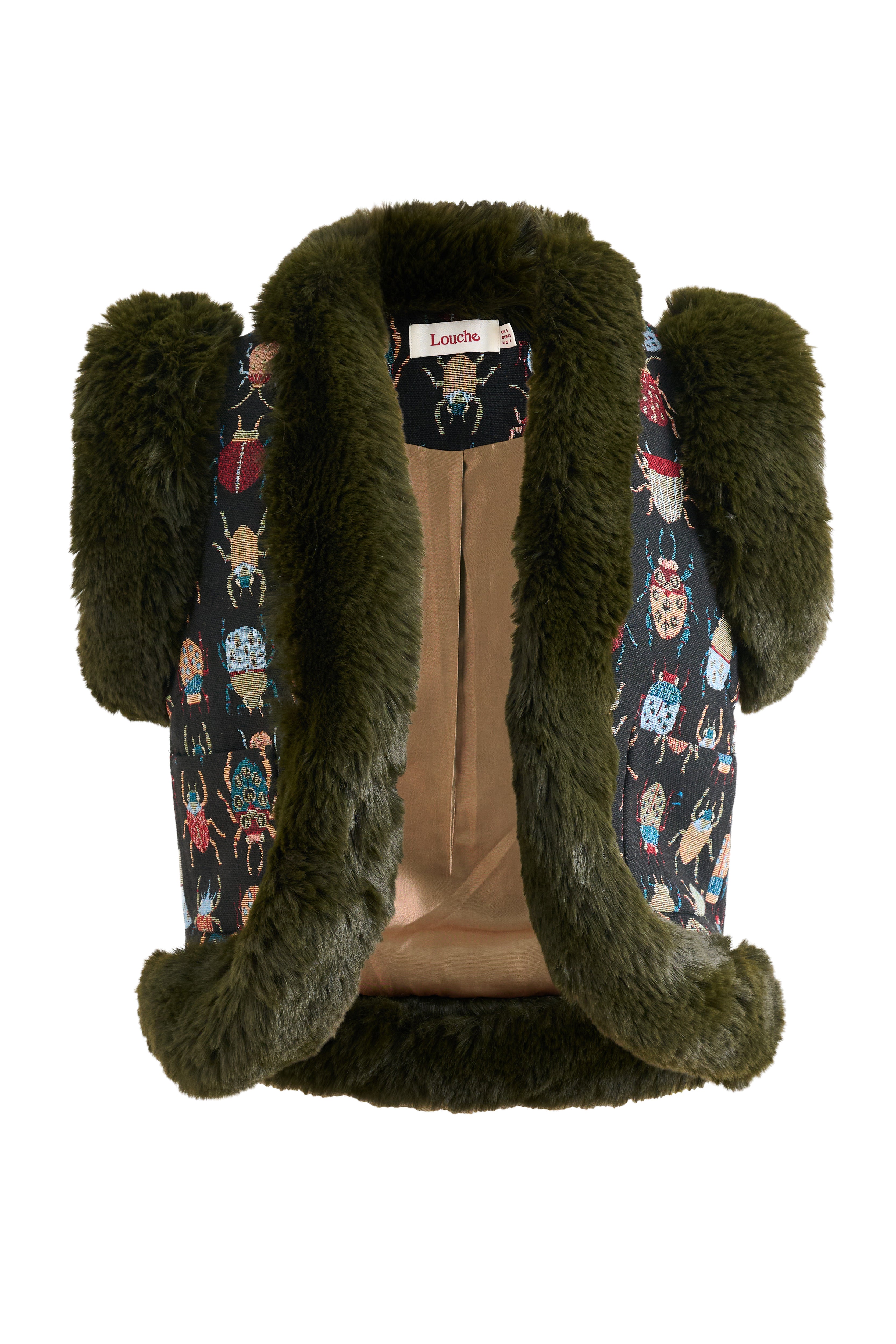 Dominica Beetlejuice Jacquard Faux Fur Trimmed Waistcoat