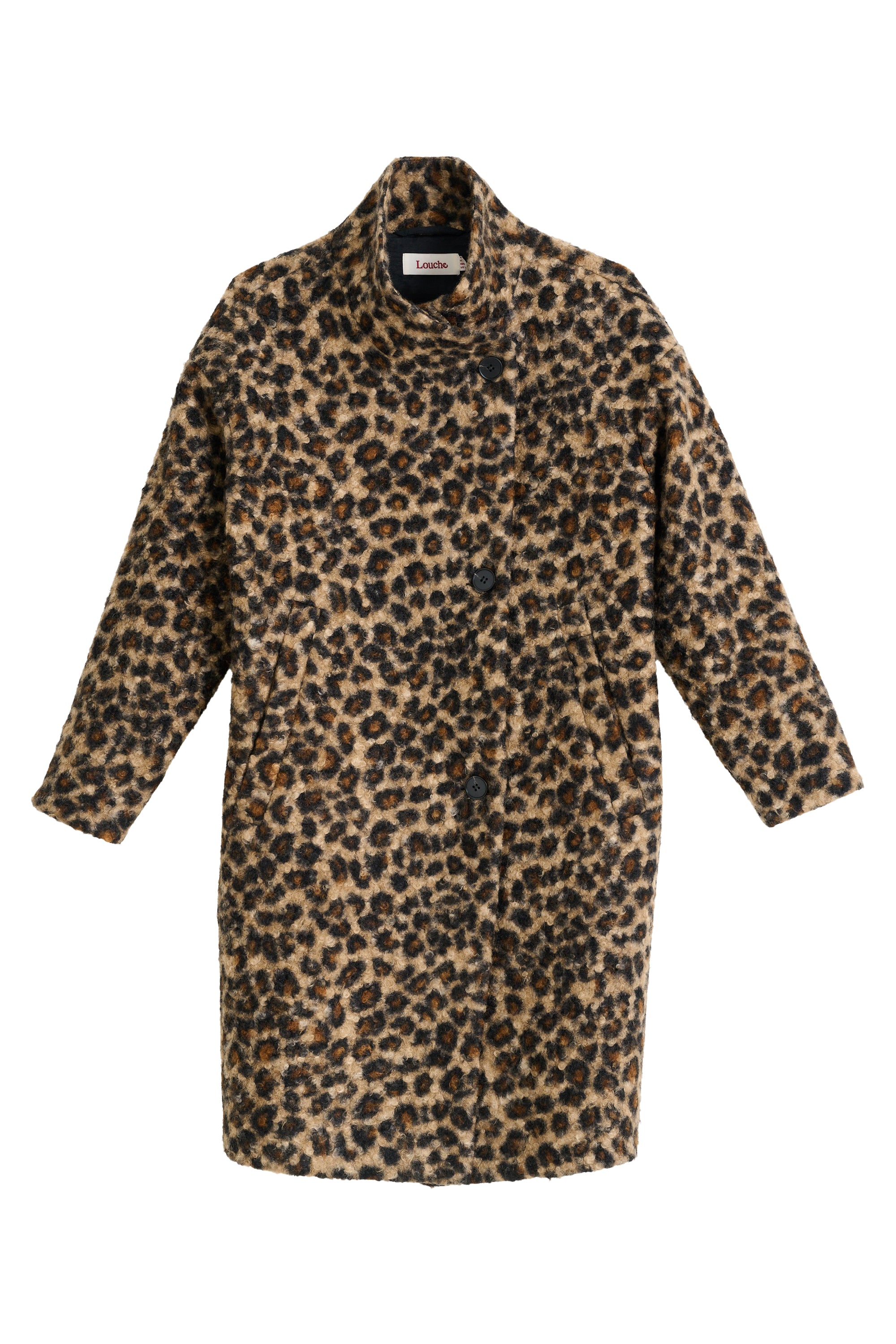 Donalda Animal Funnel Neck Coat - Taupe