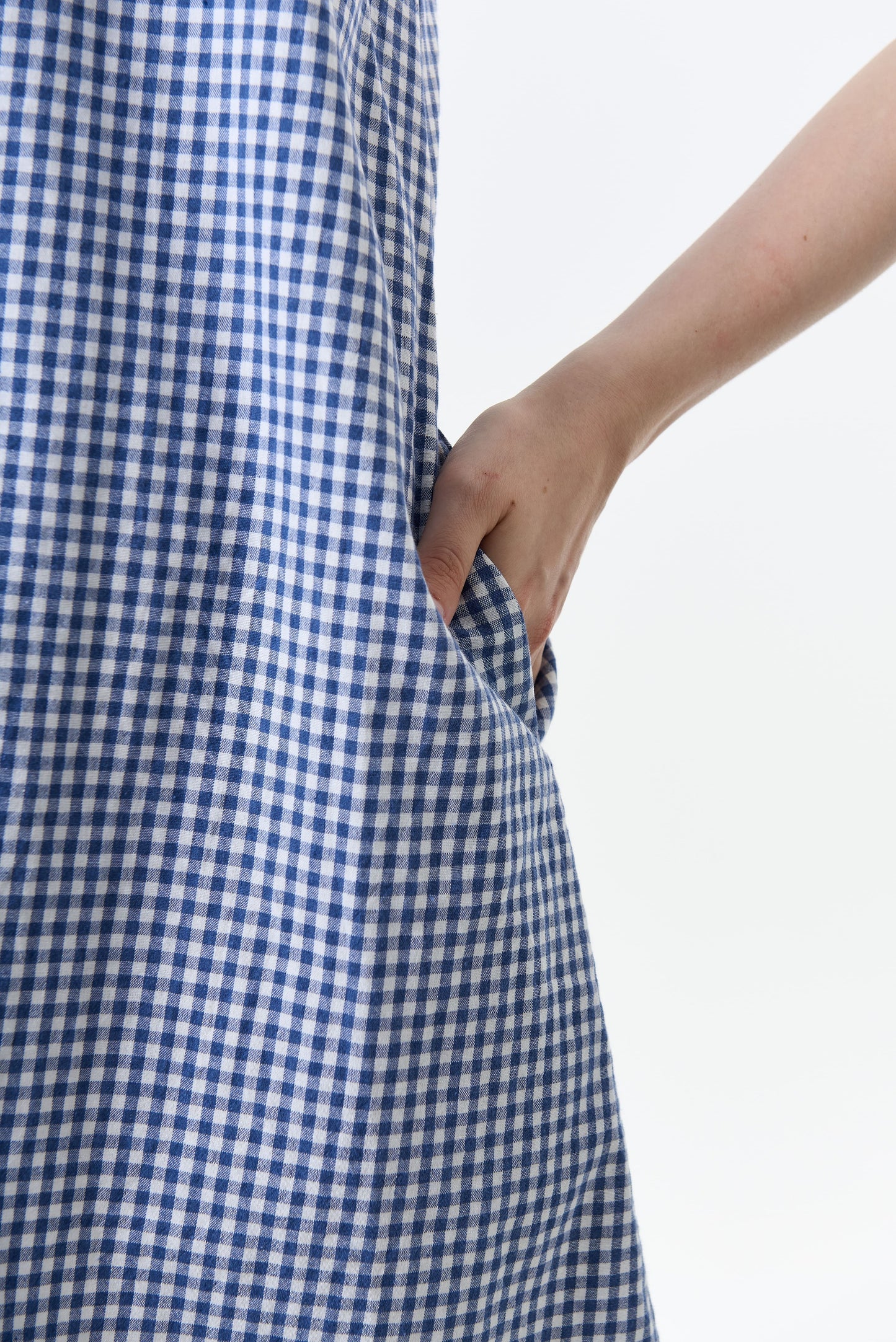 Dot Gingham Ric Rac Trim Statement Collar Mini Dress - Blue