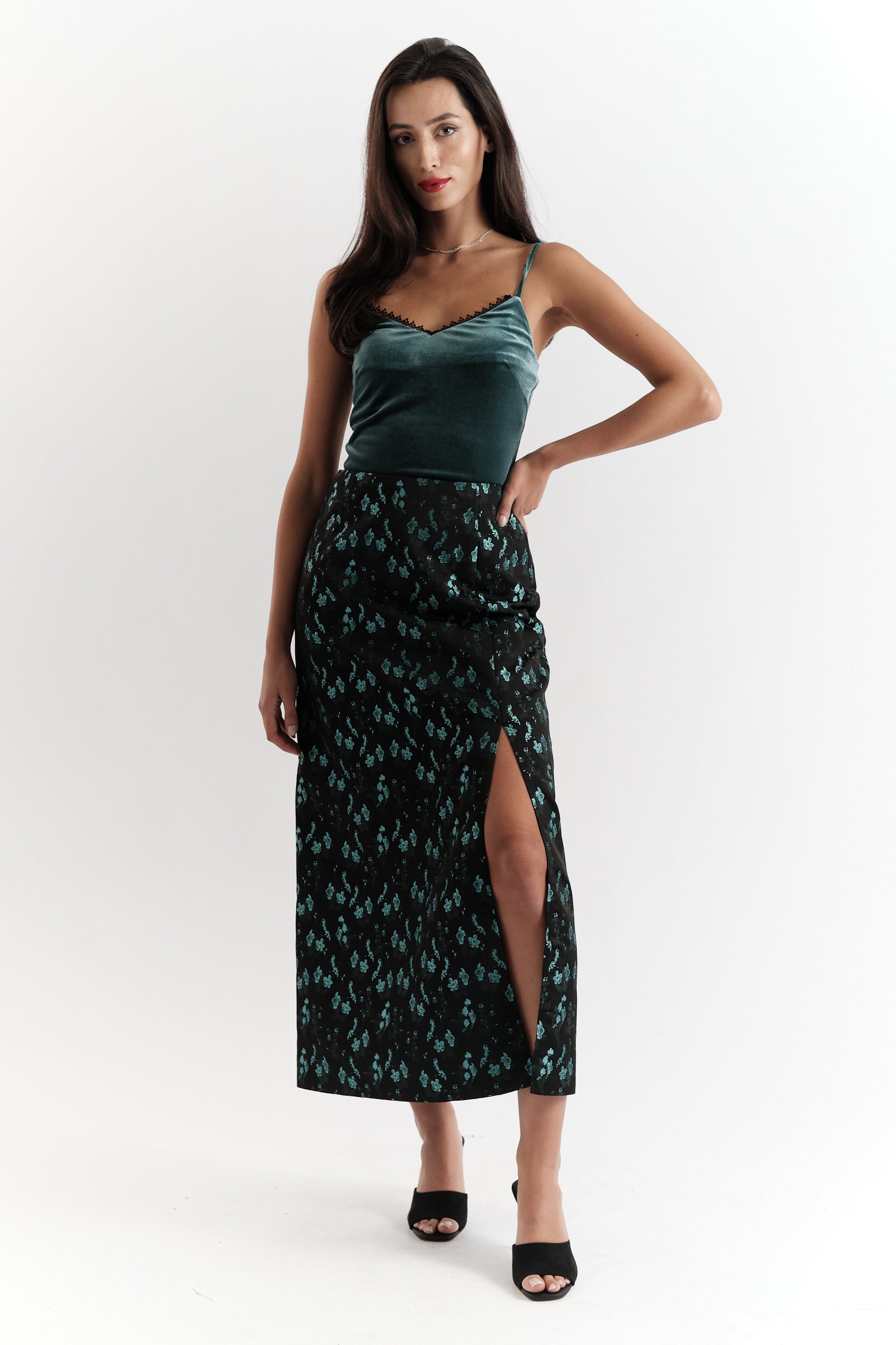 Drake Velvet Camisole in Teal - Detail 2