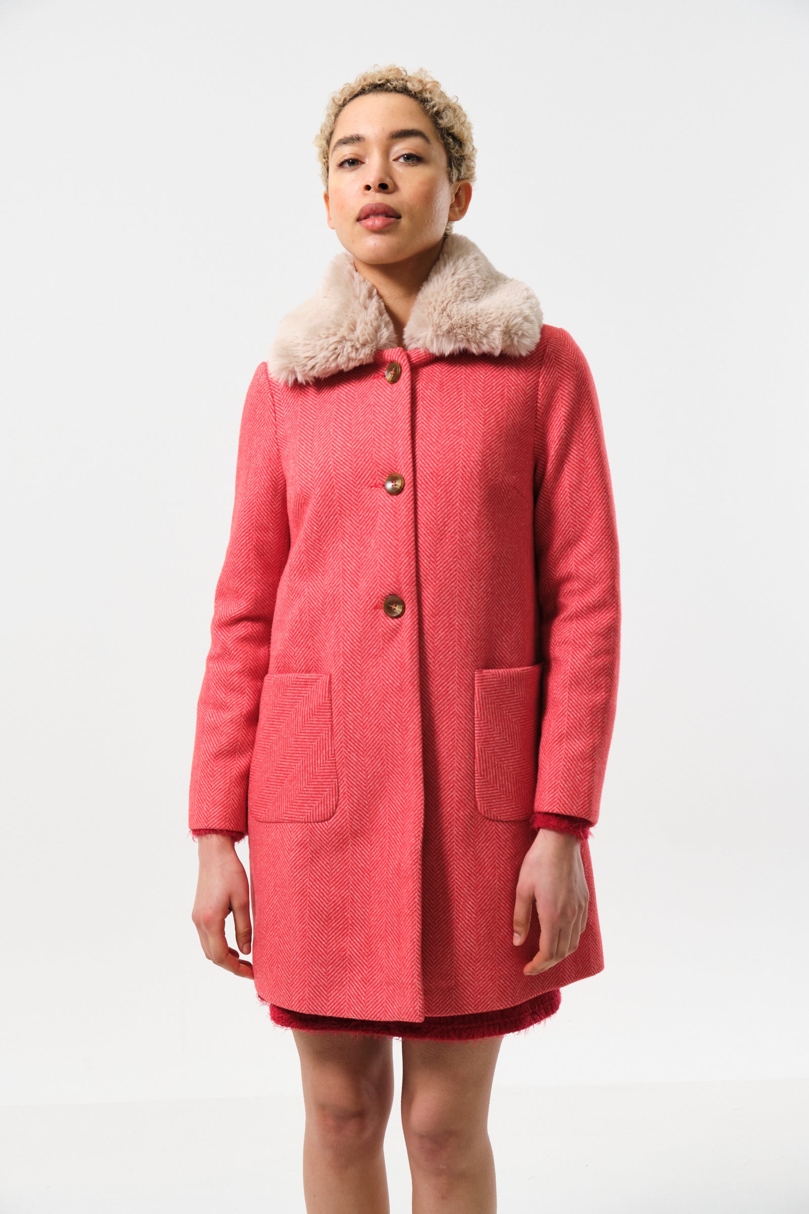 Red herringbone coat discount