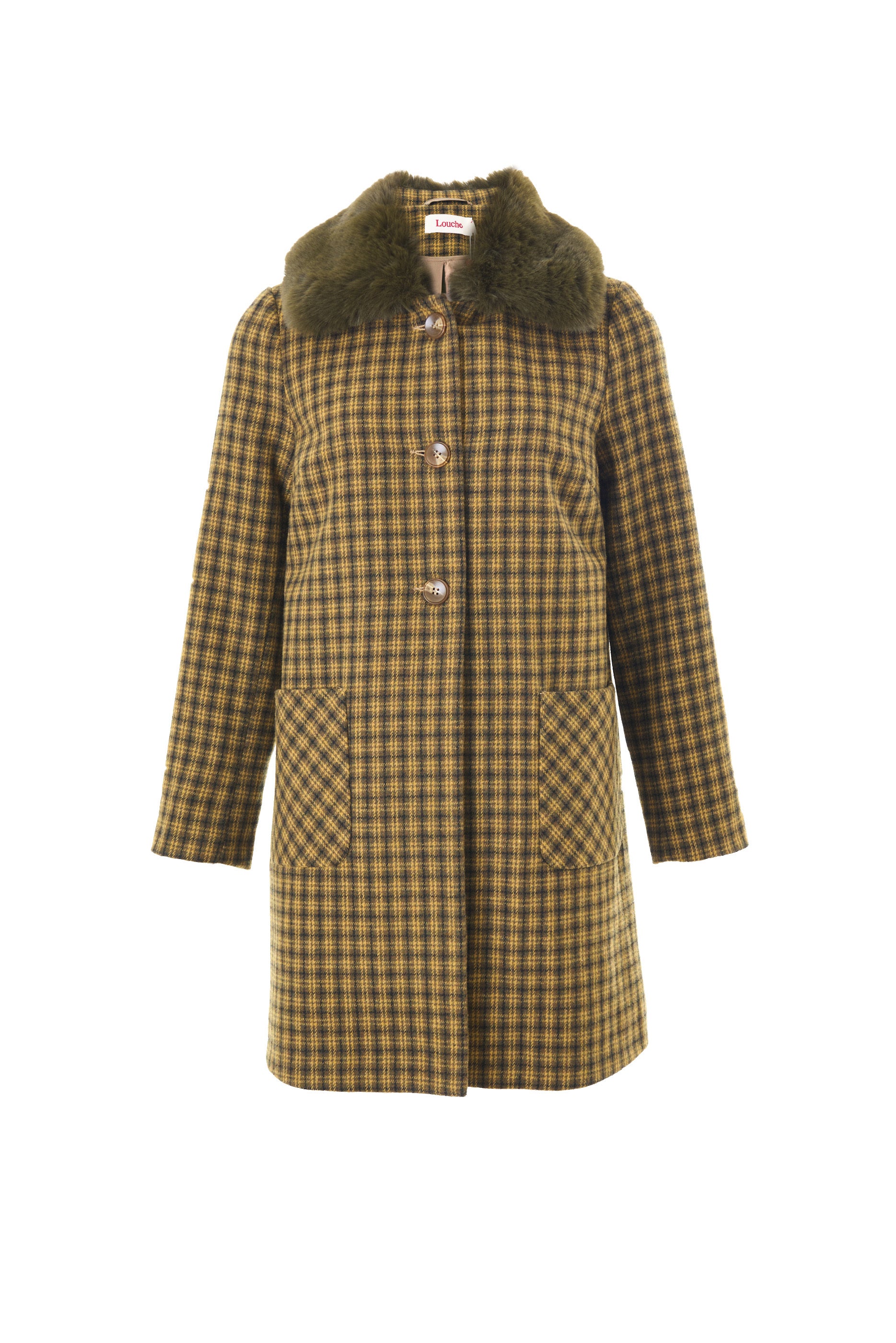 Dryden Wyoming Check Faux Fur Collar Coat - Mustard - Styled