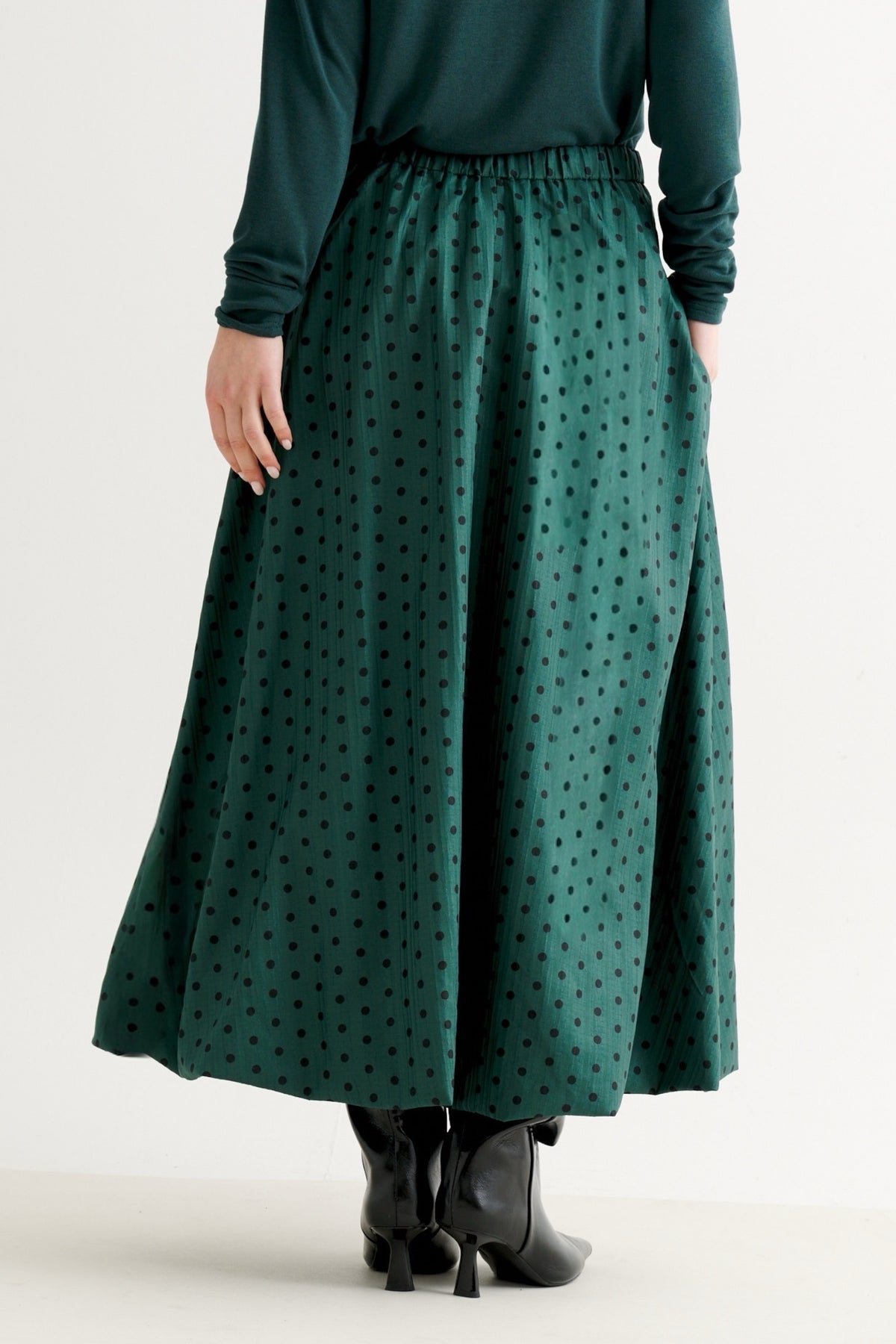 Dixie Spot Print Balloon Midi Skirt - Forest Green