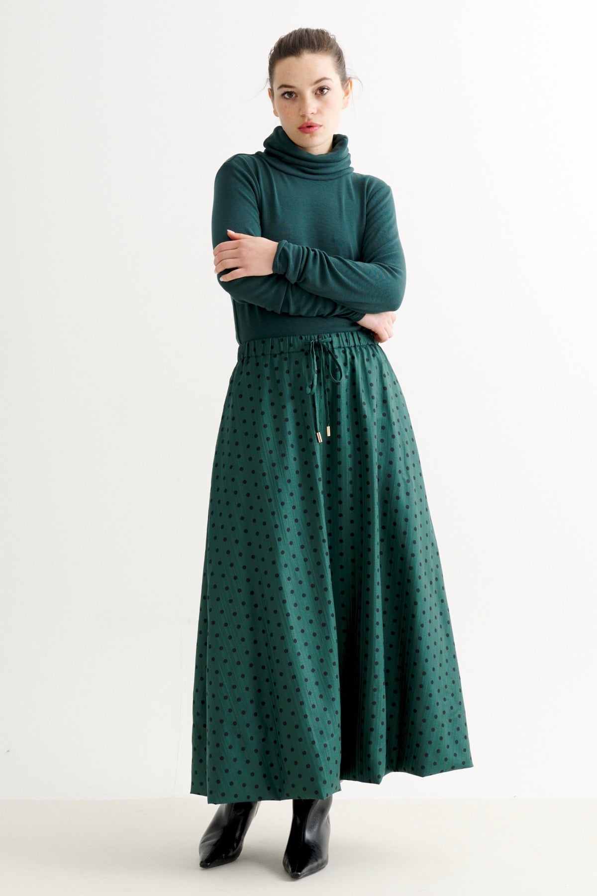 Dixie Spot Print Balloon Midi Skirt - Forest Green