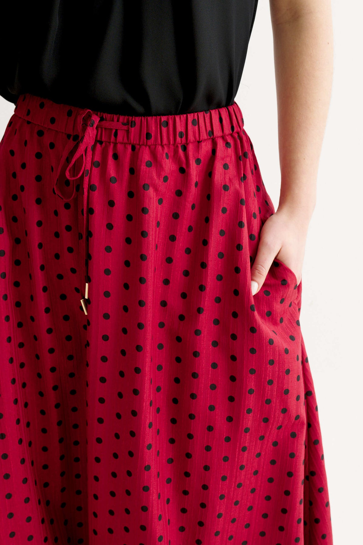 Dixie Spot Print Balloon Midi Skirt - Wine