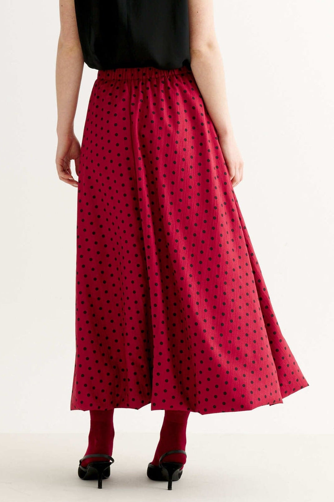 Dixie Spot Print Balloon Midi Skirt - Wine