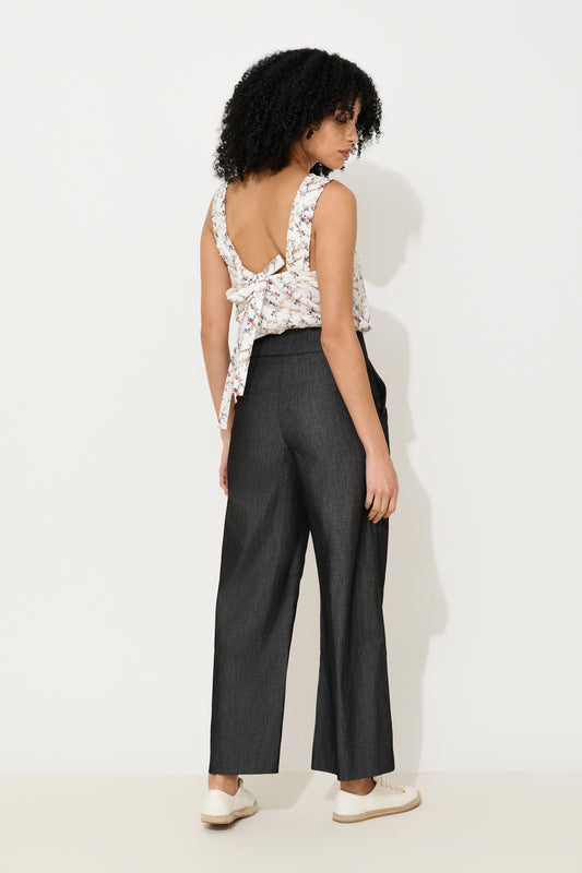Elina Chambray Straight Cut Trouser - Black