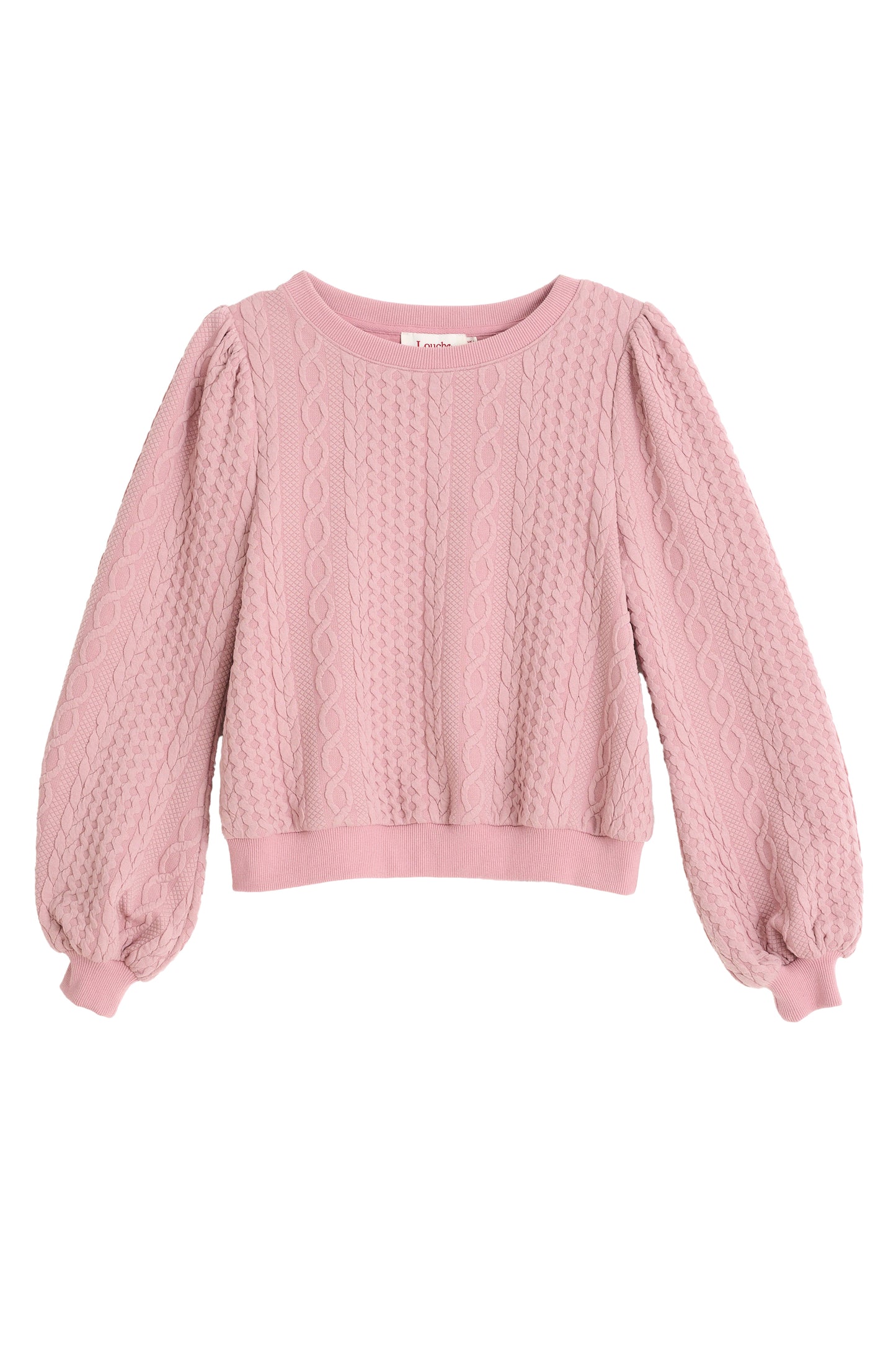 Ellie Cable Quilt Puff Sleeve Sweatshirt - Blush Pink