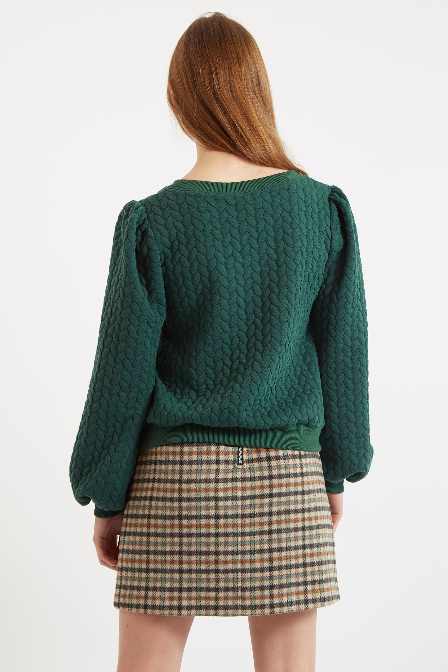 Ellie Plait Puff Sleeve Sweatshirt - Green