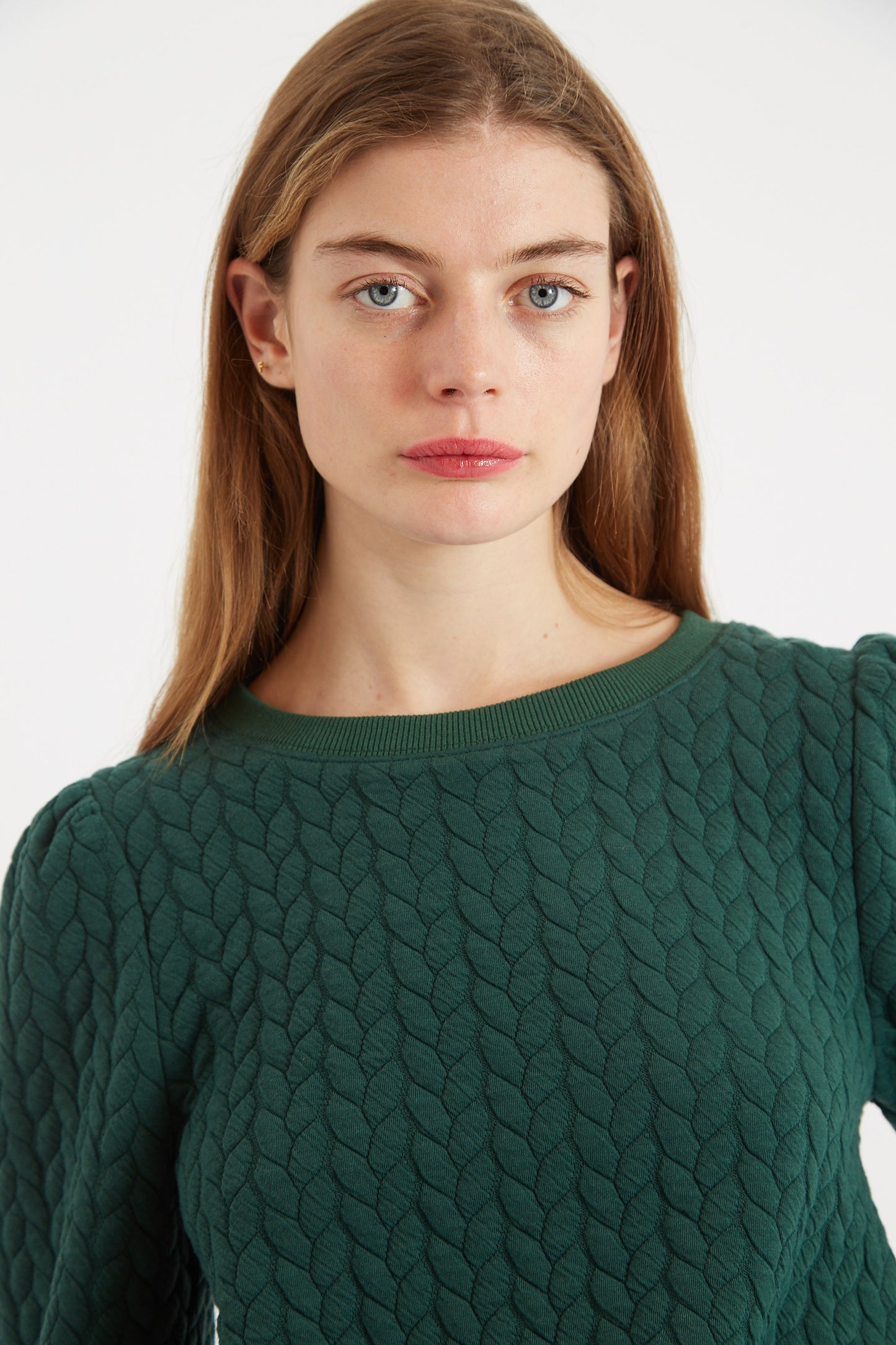 Ellie Plait Puff Sleeve Sweatshirt - Green