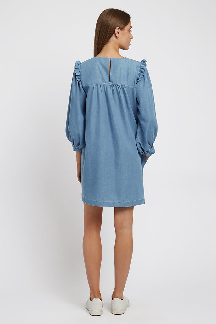 Elly Chambray Mini Dress in Blue