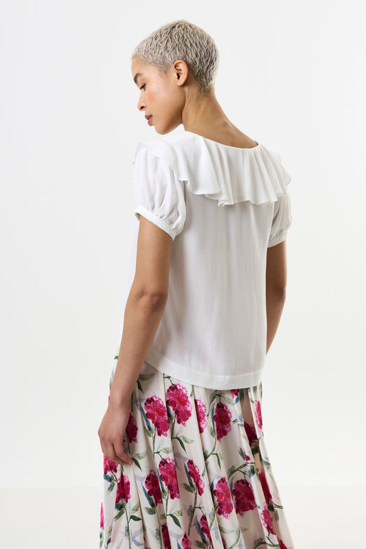 Eloise Moss Crepe Frill Collar Blouse - Off White