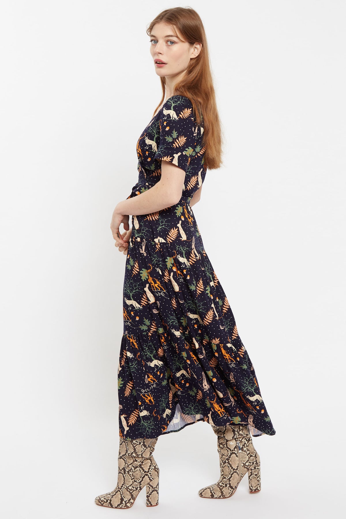 Louche Emin Secret Garden Print Tie Midi Dress