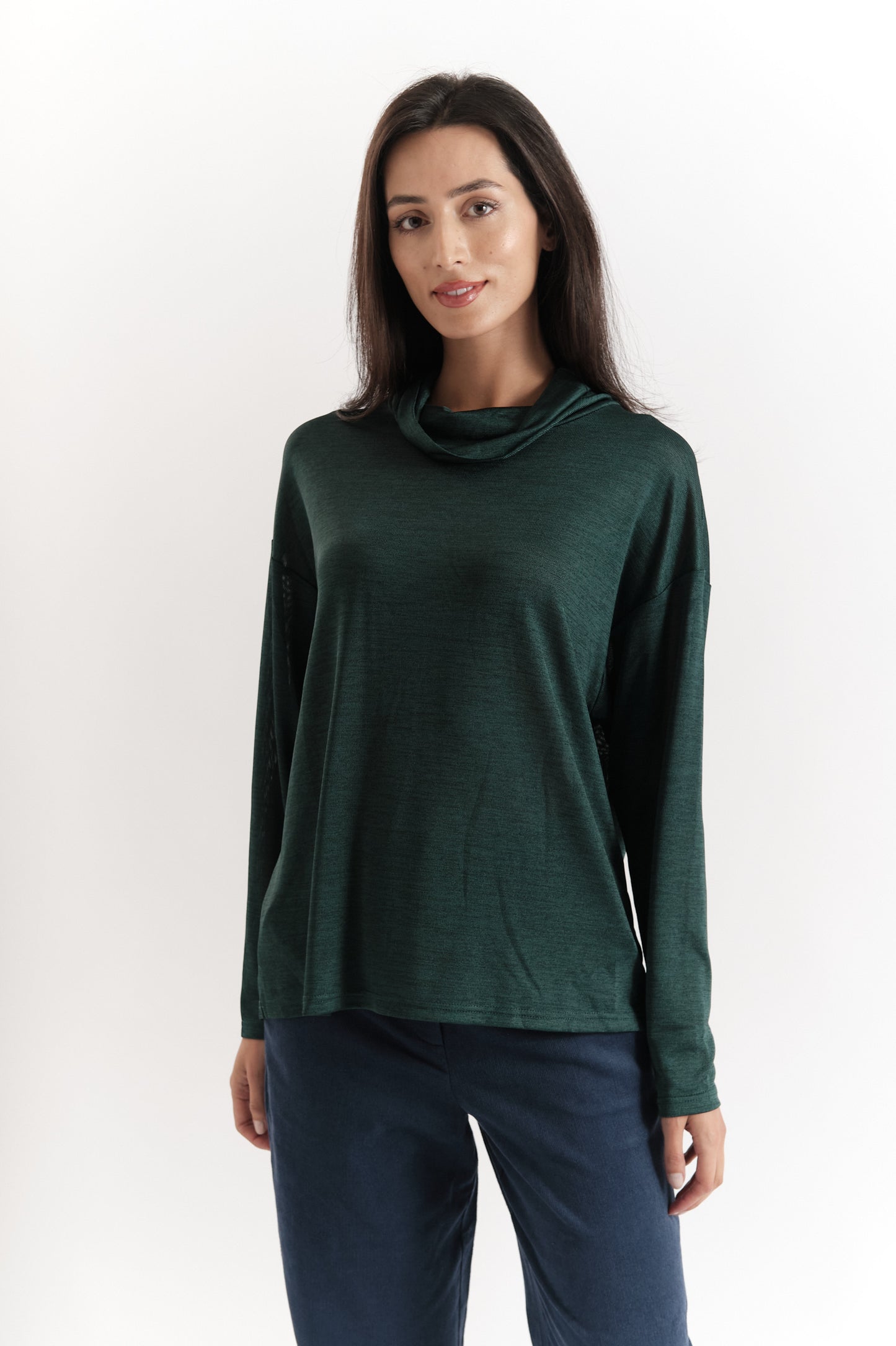 Europa Marl Polo Neck Top in Green