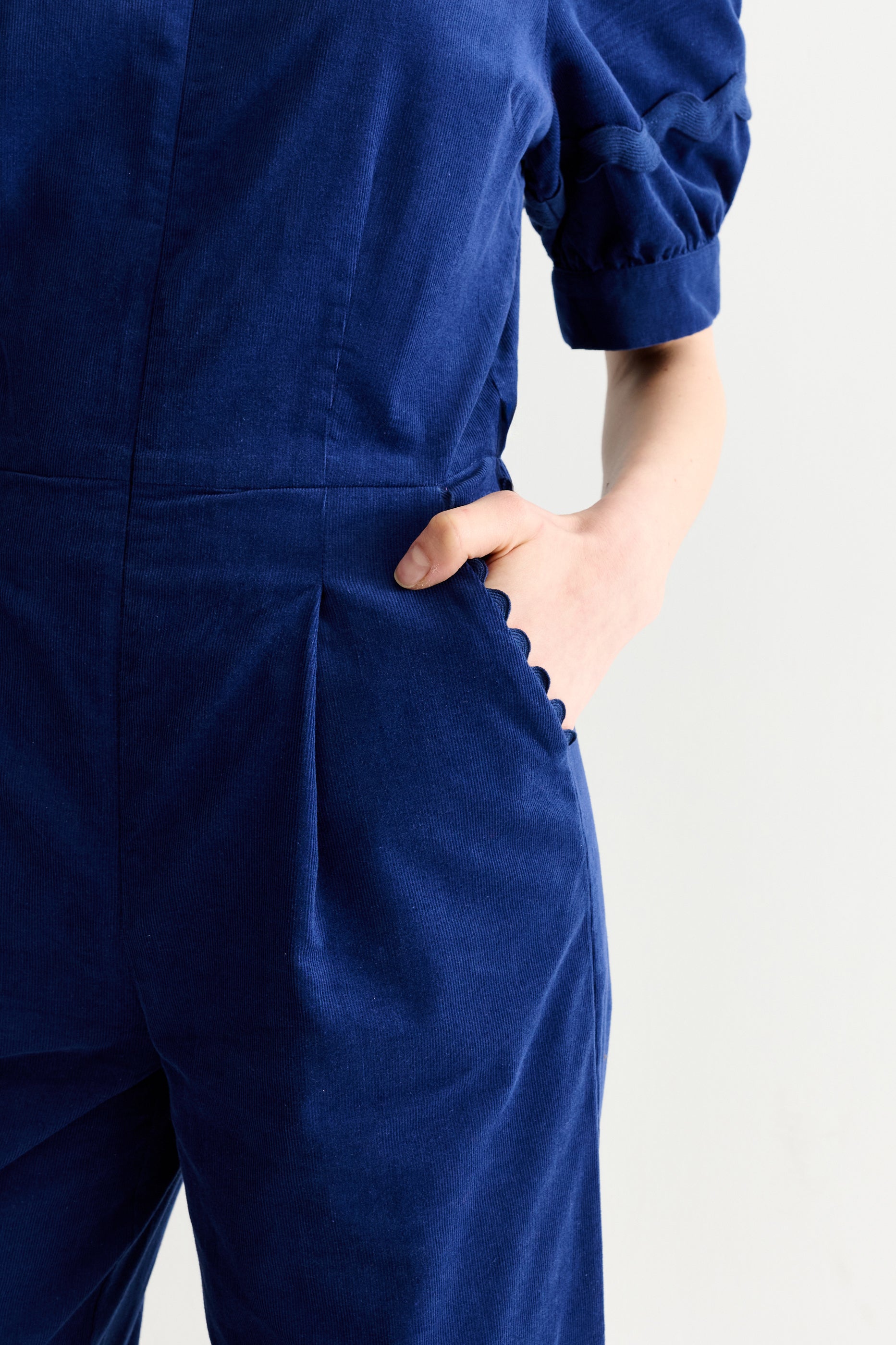Finlay Babycord V-Neck Ric Rac Trim Jumpsuit - Navy - Detail 4