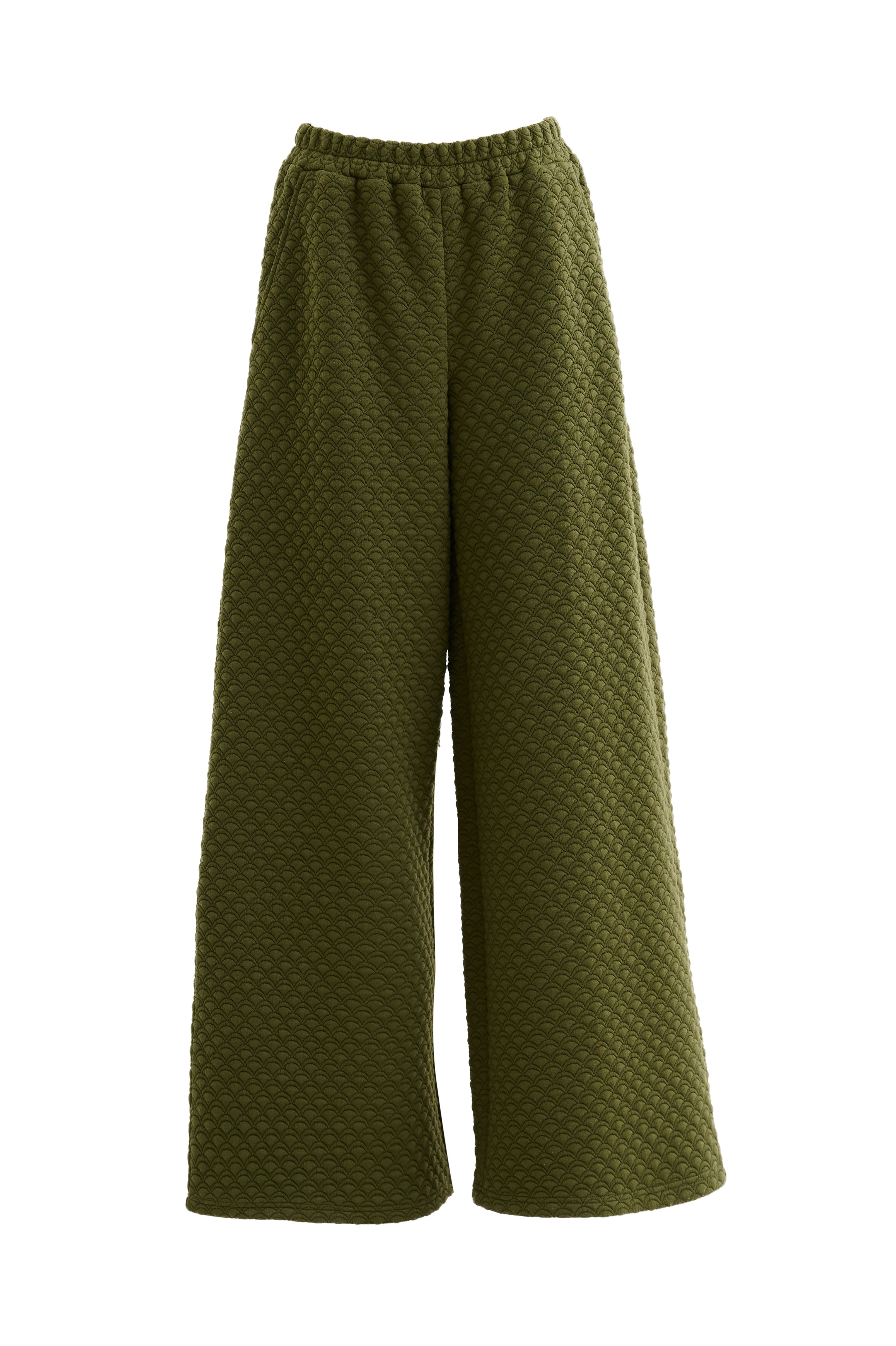 Flory Scallop Quilt Wide Leg Trouser - Moss Green - Styled