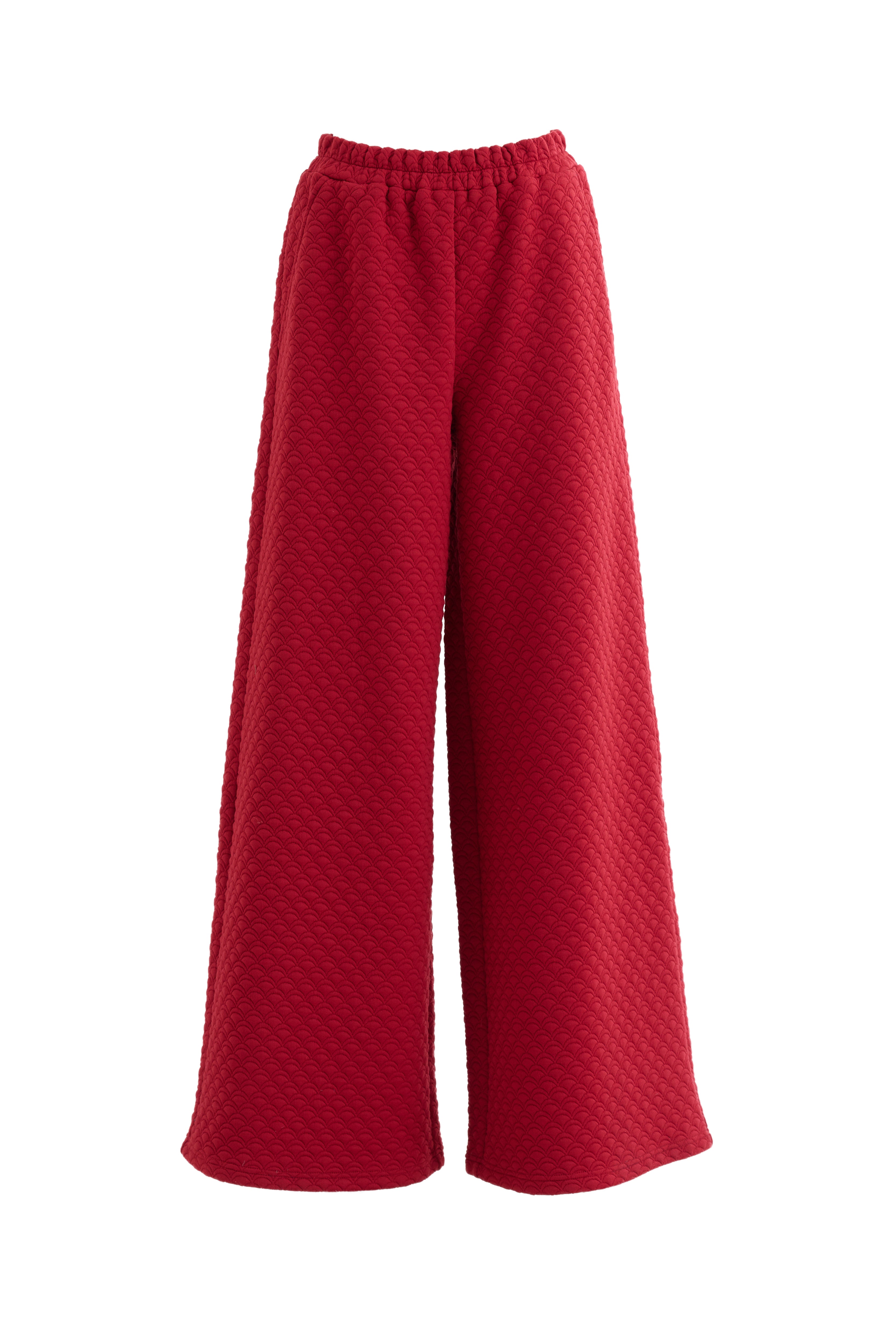 Flory Scallop Quilt Wide Leg Trouser - Wine Red - Styled