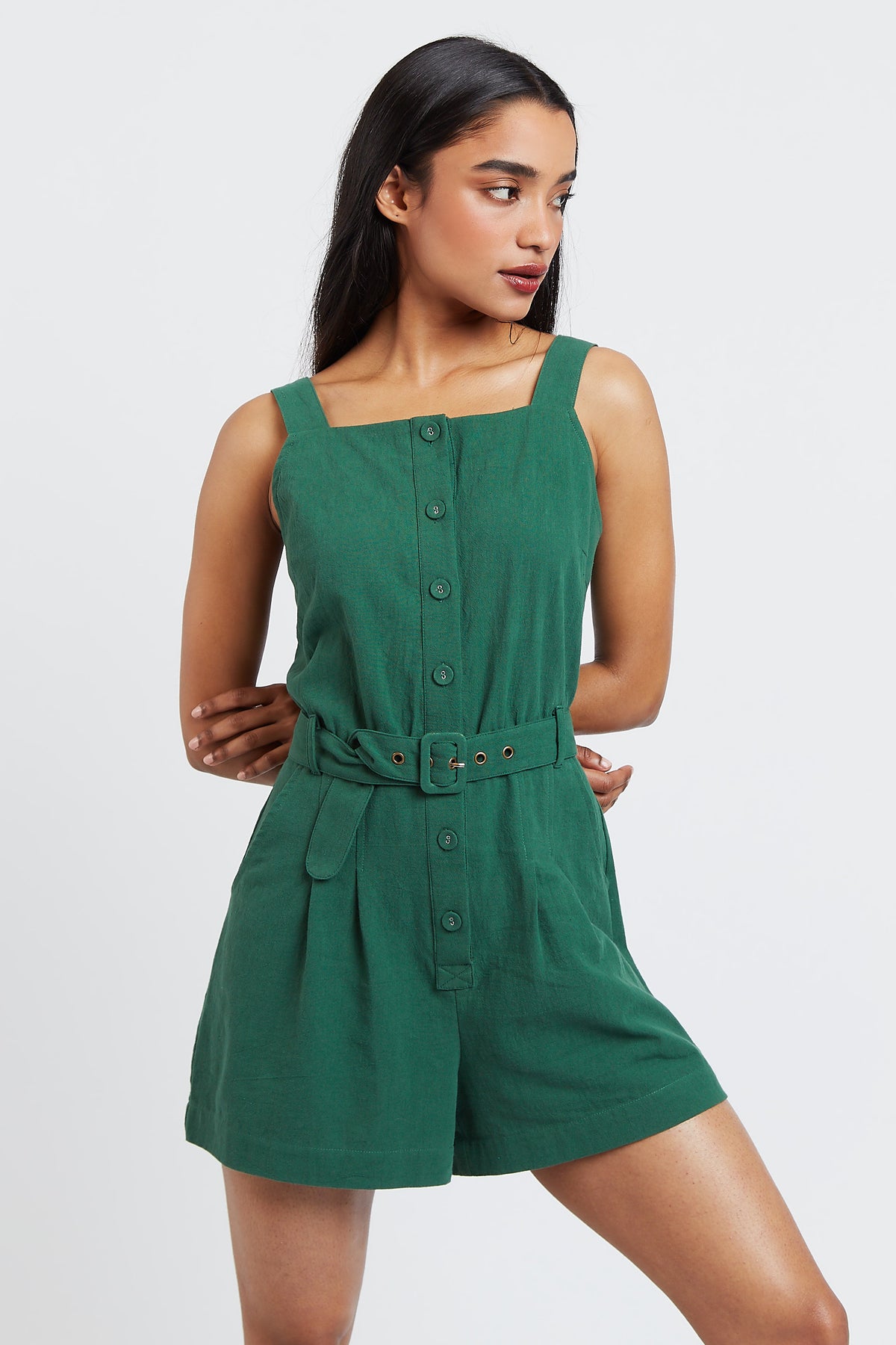 Francesca Belted Green Playsuit - Styled