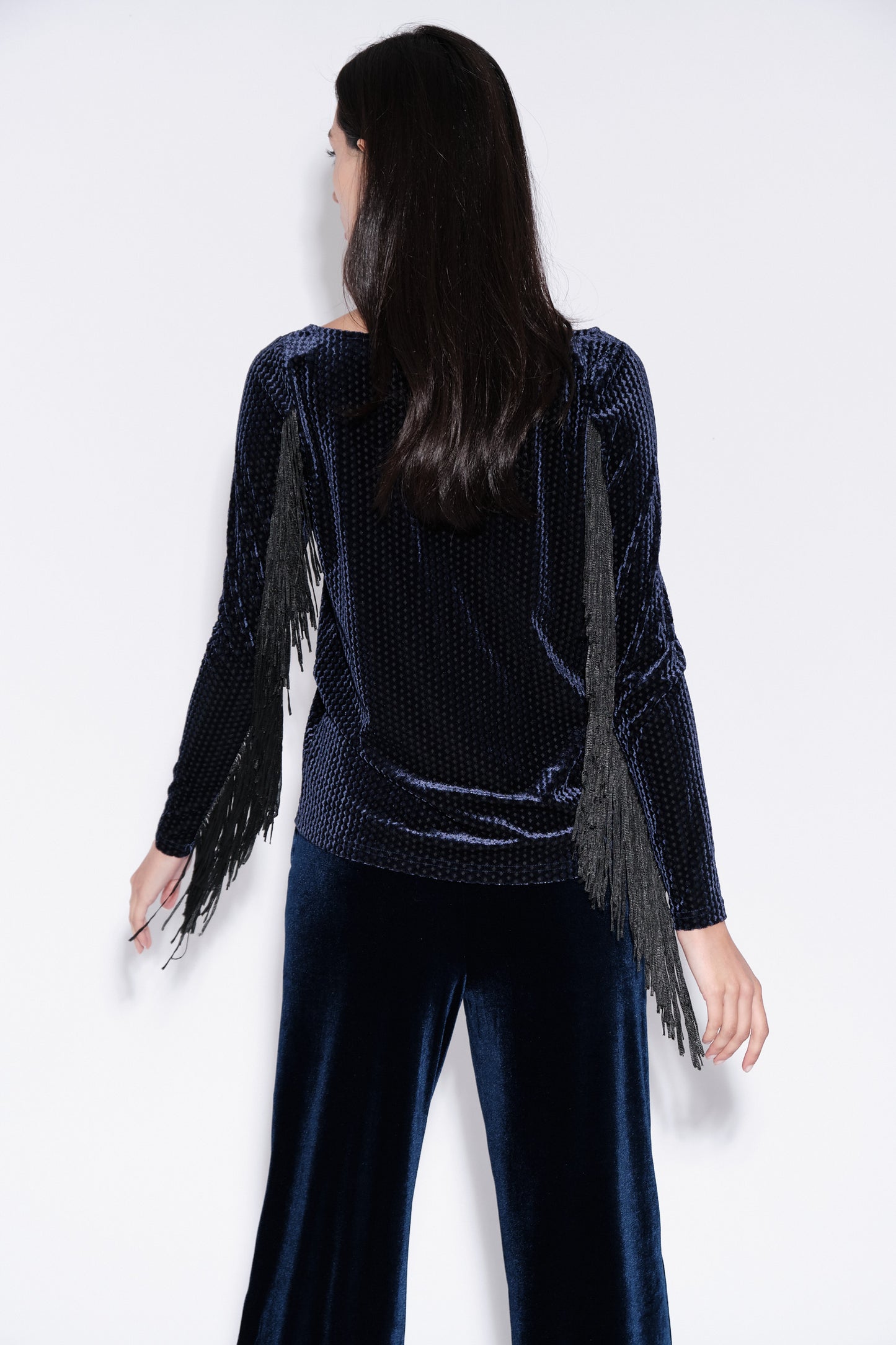 Fred Fringe Velvet Tunic in Navy