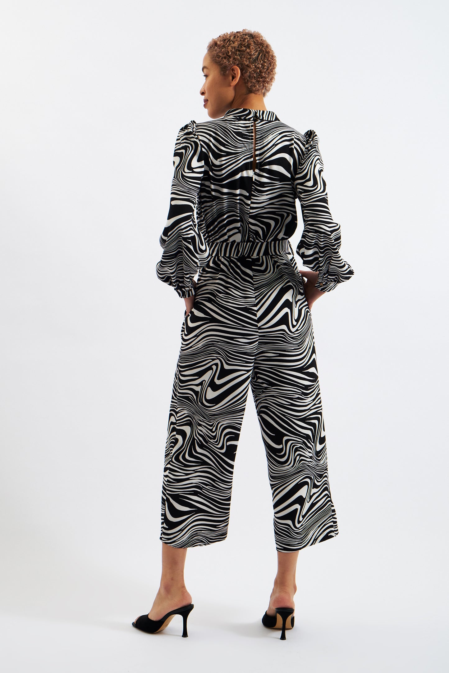 Gayane Zebra Pop Print Long Sleeve Jumpsuit - Black and White