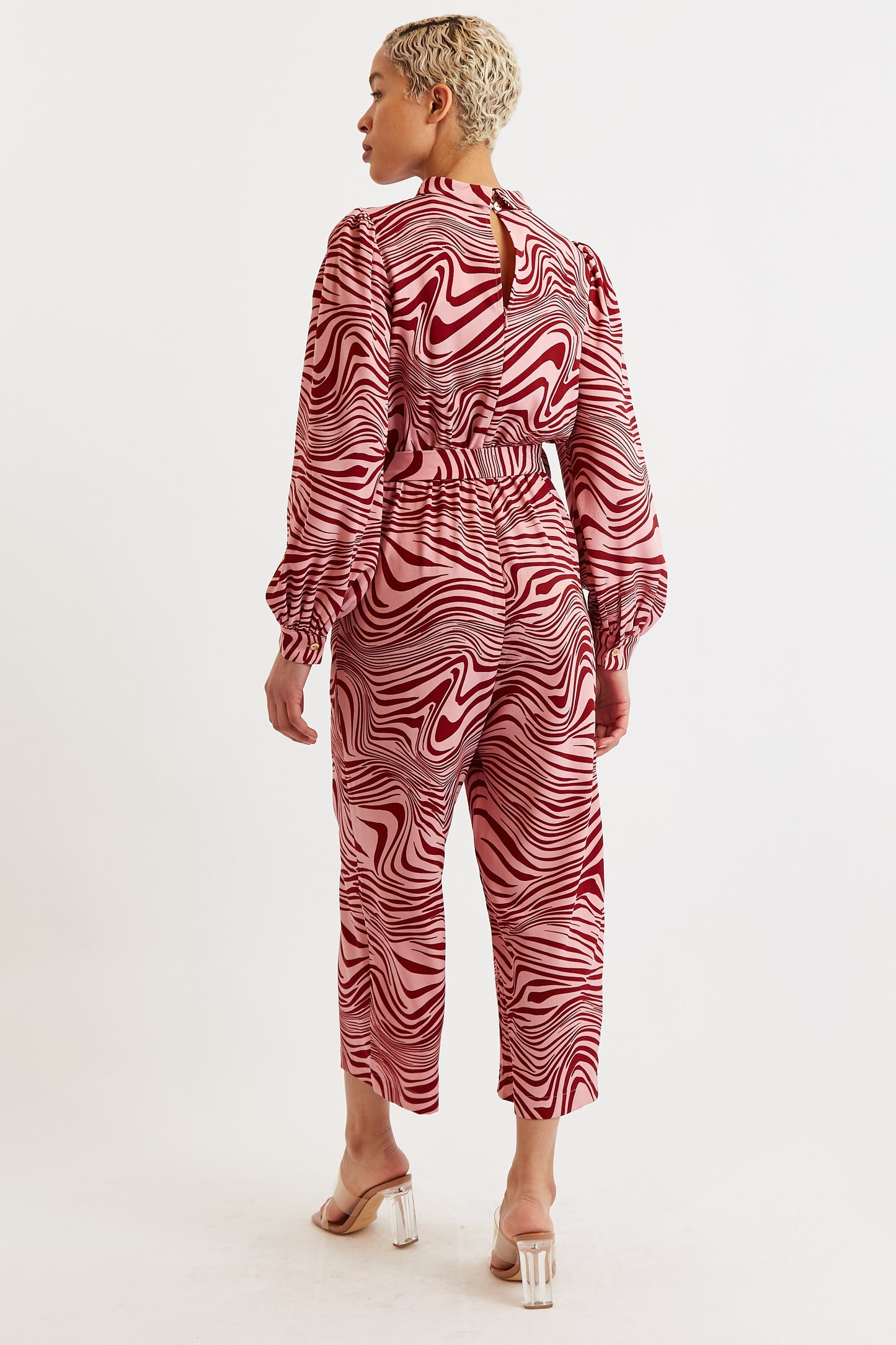 Gayane Zebra Pop Print Long Sleeve Jumpsuit - Pink