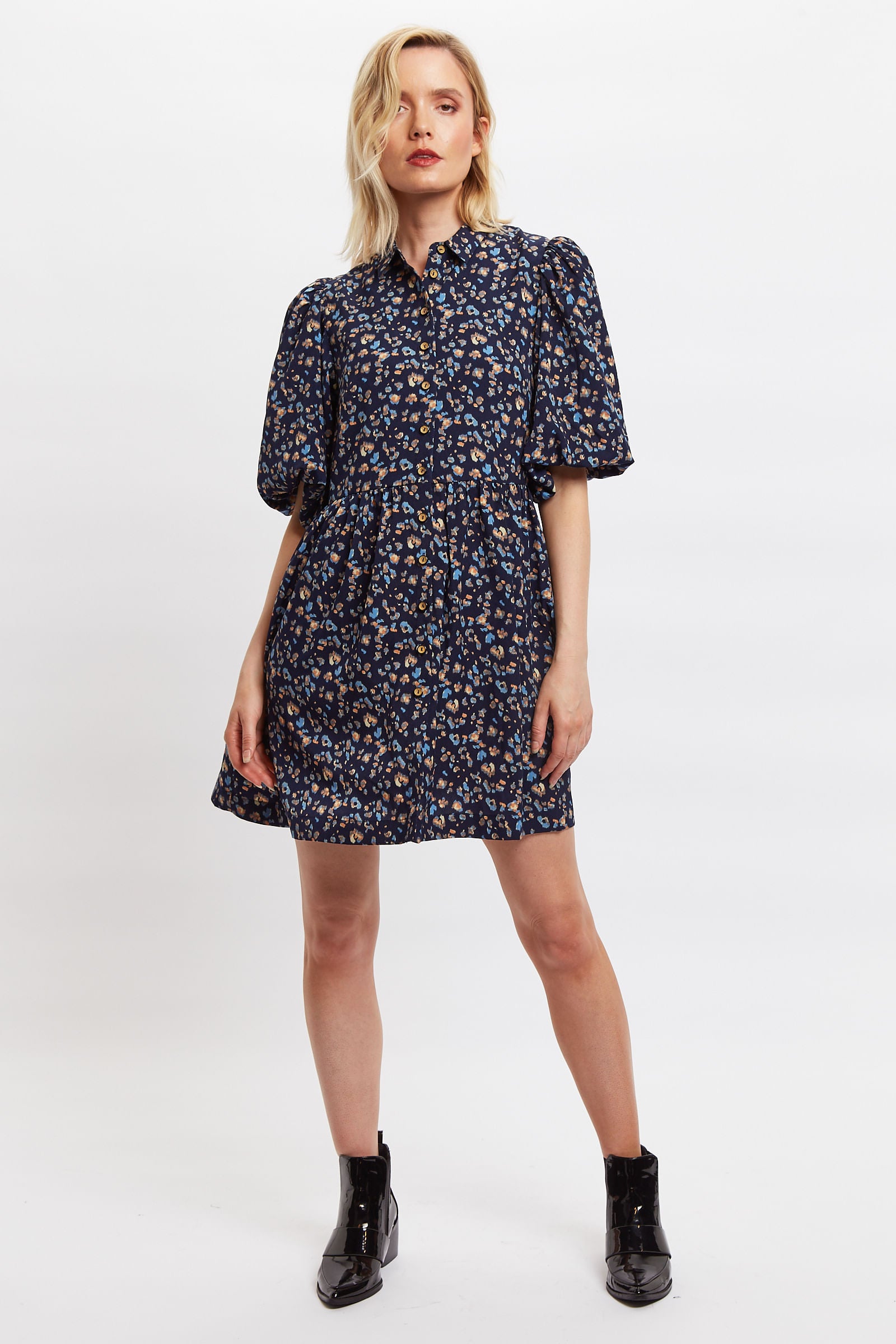 Louche Georgia Animal Blues Print Statement Sleeve Mini Dress