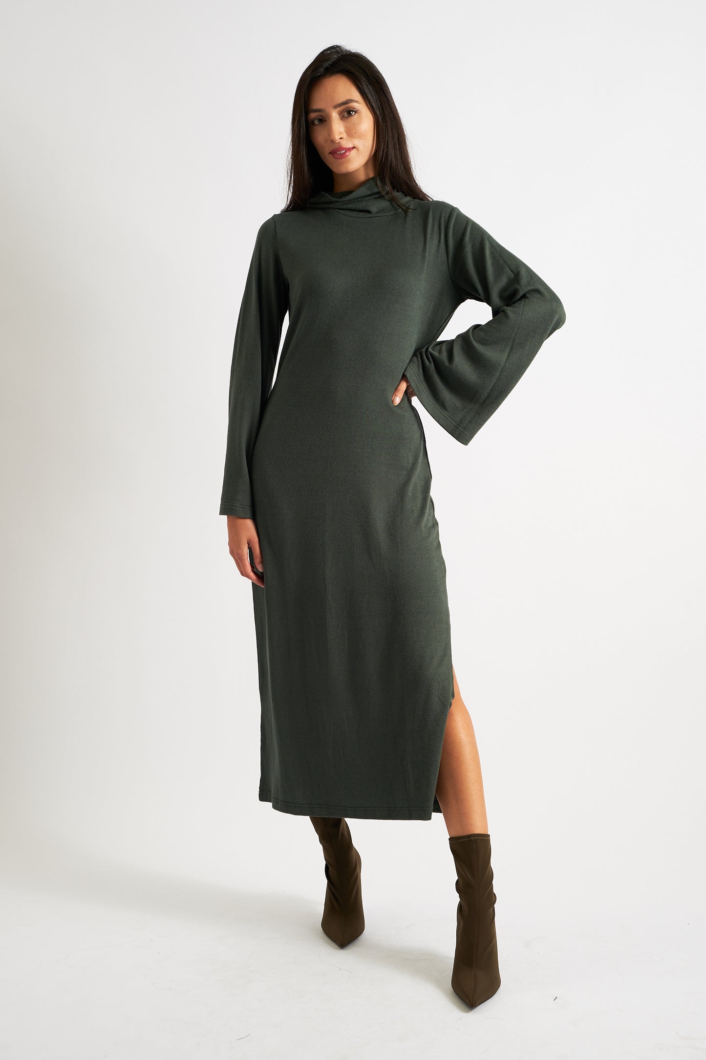 Gigi Brushed Marl Jersey Midi Dress - Green