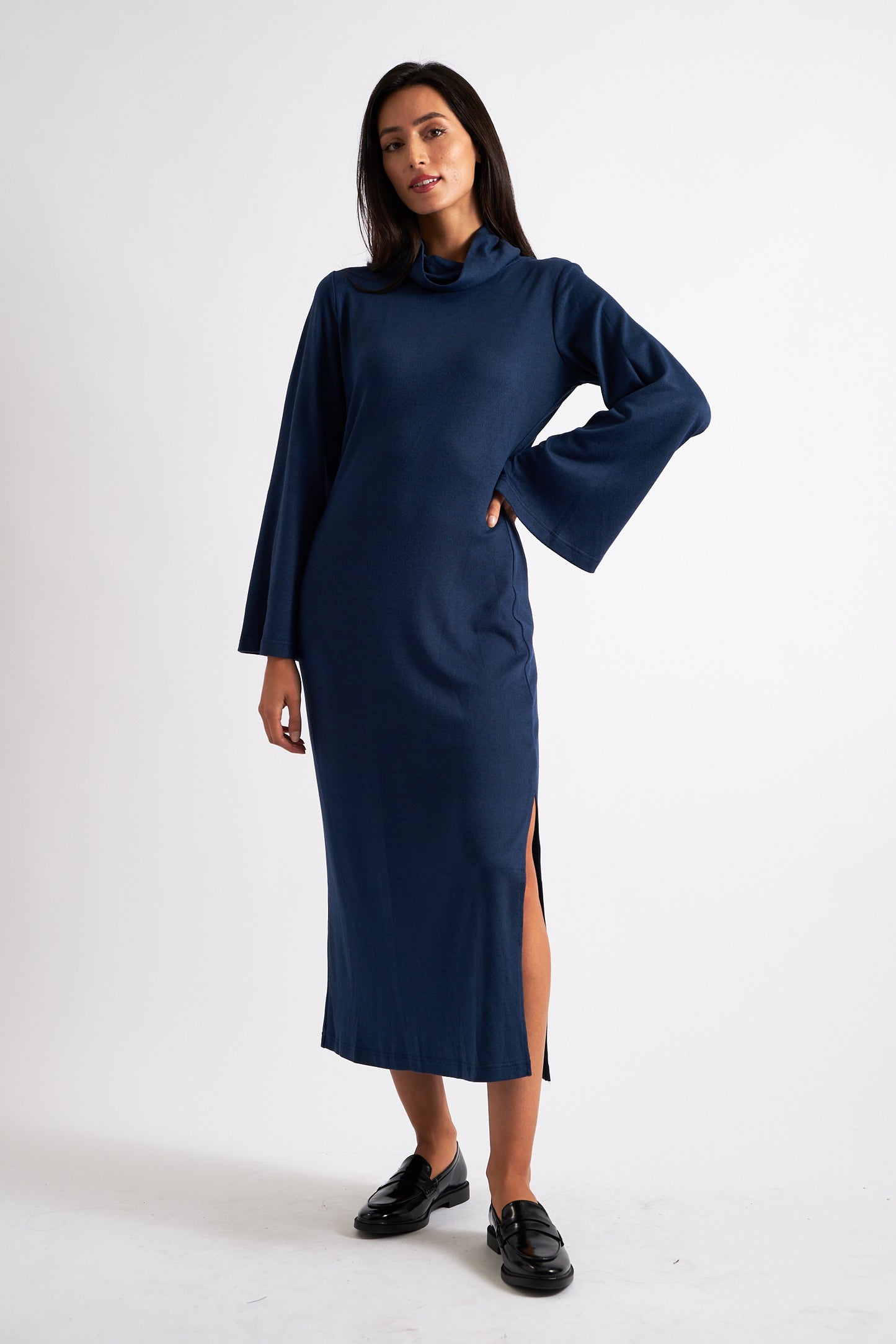 Gigi Brushed Marl Jersey Midi Dress - Navy