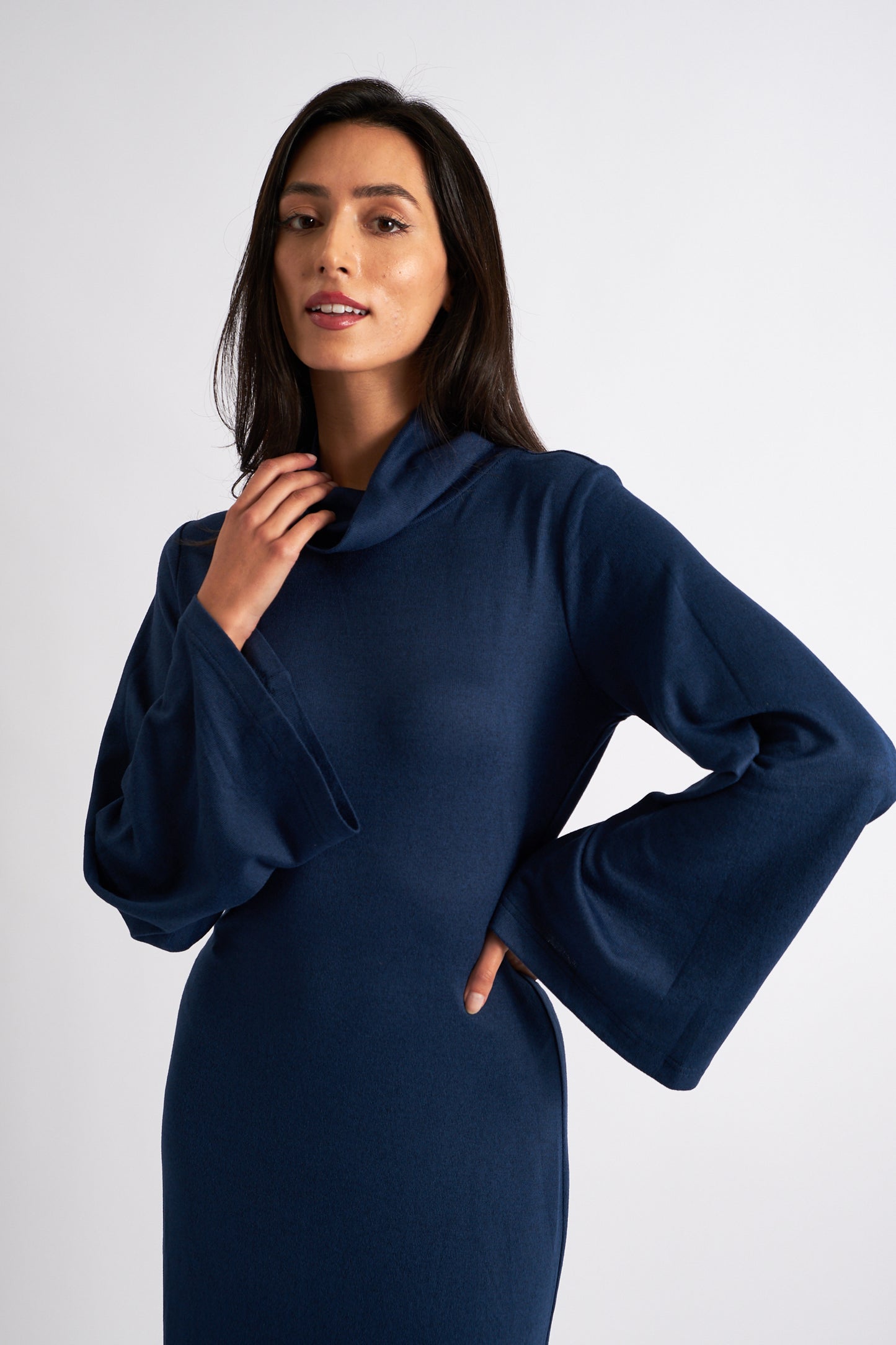 Gigi Brushed Marl Jersey Midi Dress - Navy