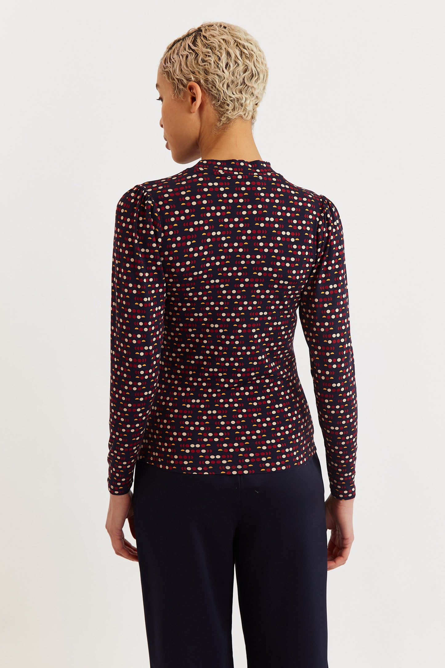 Gilly Retro Dots Print Long Sleeve Top
