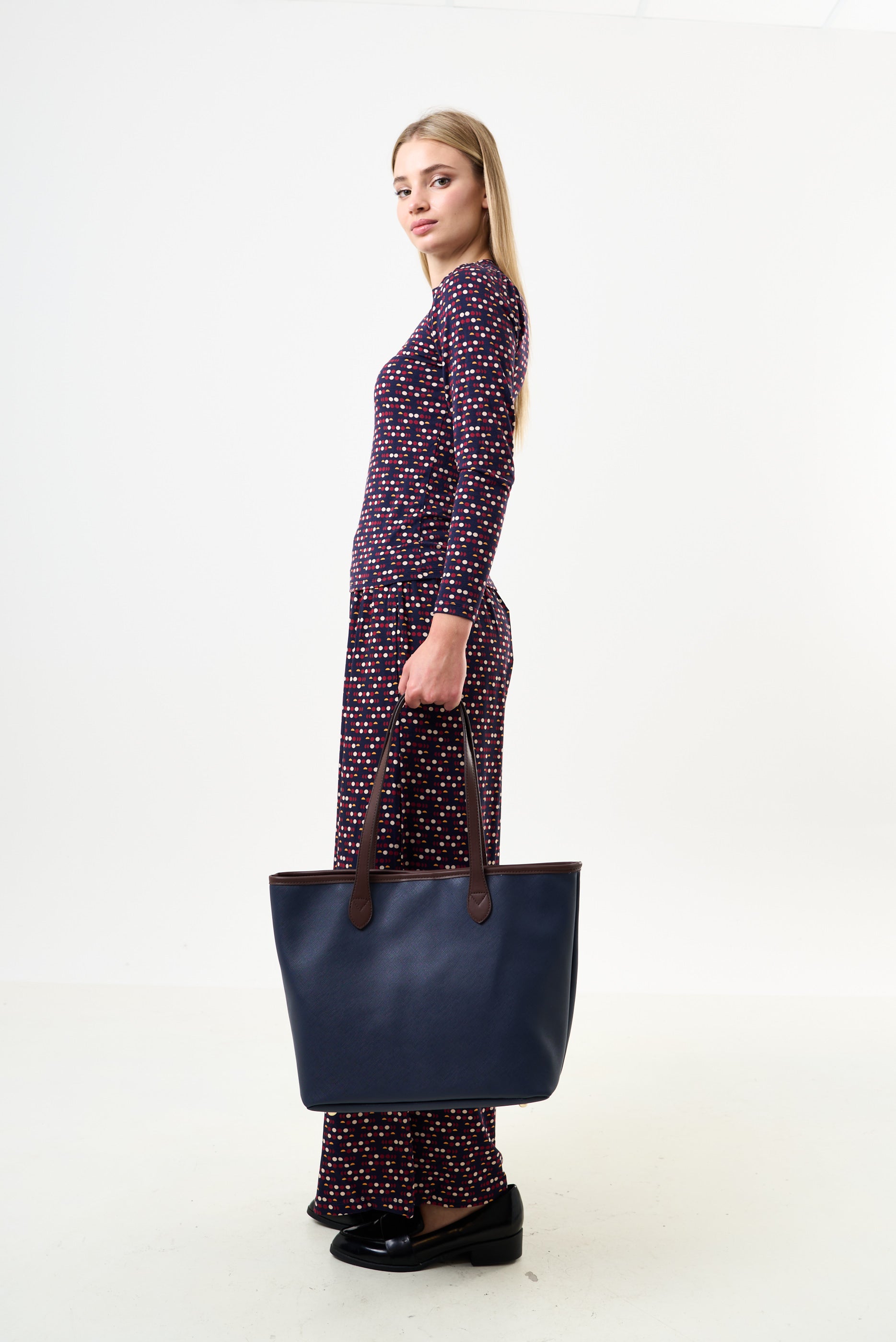 Amelia Contrast Strap Tote Bag - Navy