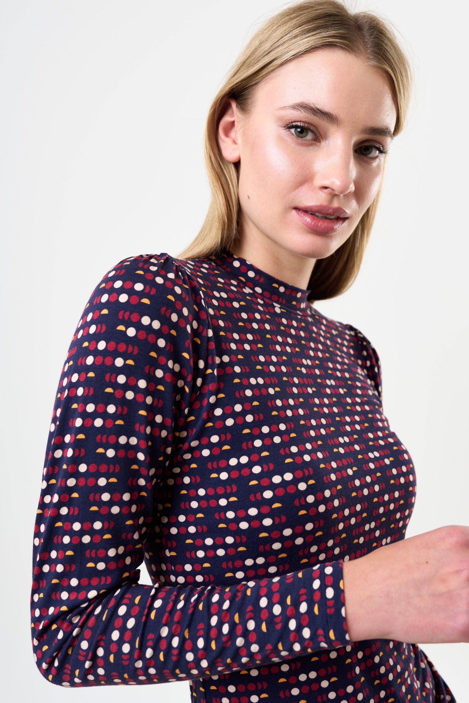 Gilly Retro Dots Print Long Sleeve Top - Detail 3