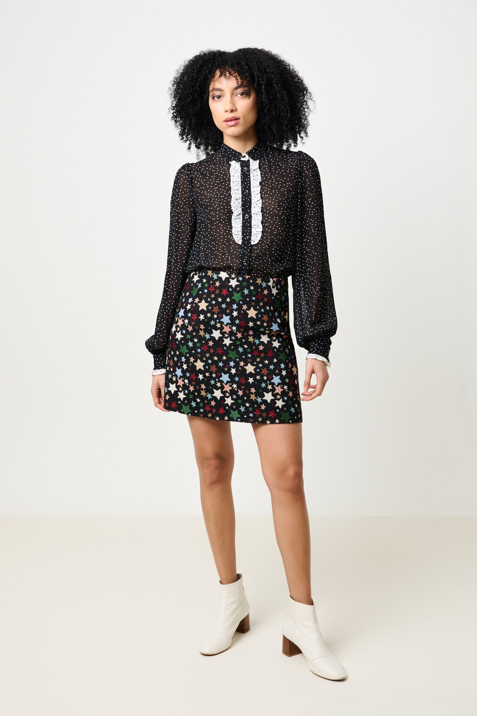 Gisla Raindrop Contrast Frill Long Sleeve Blouse - Black - Detail 1