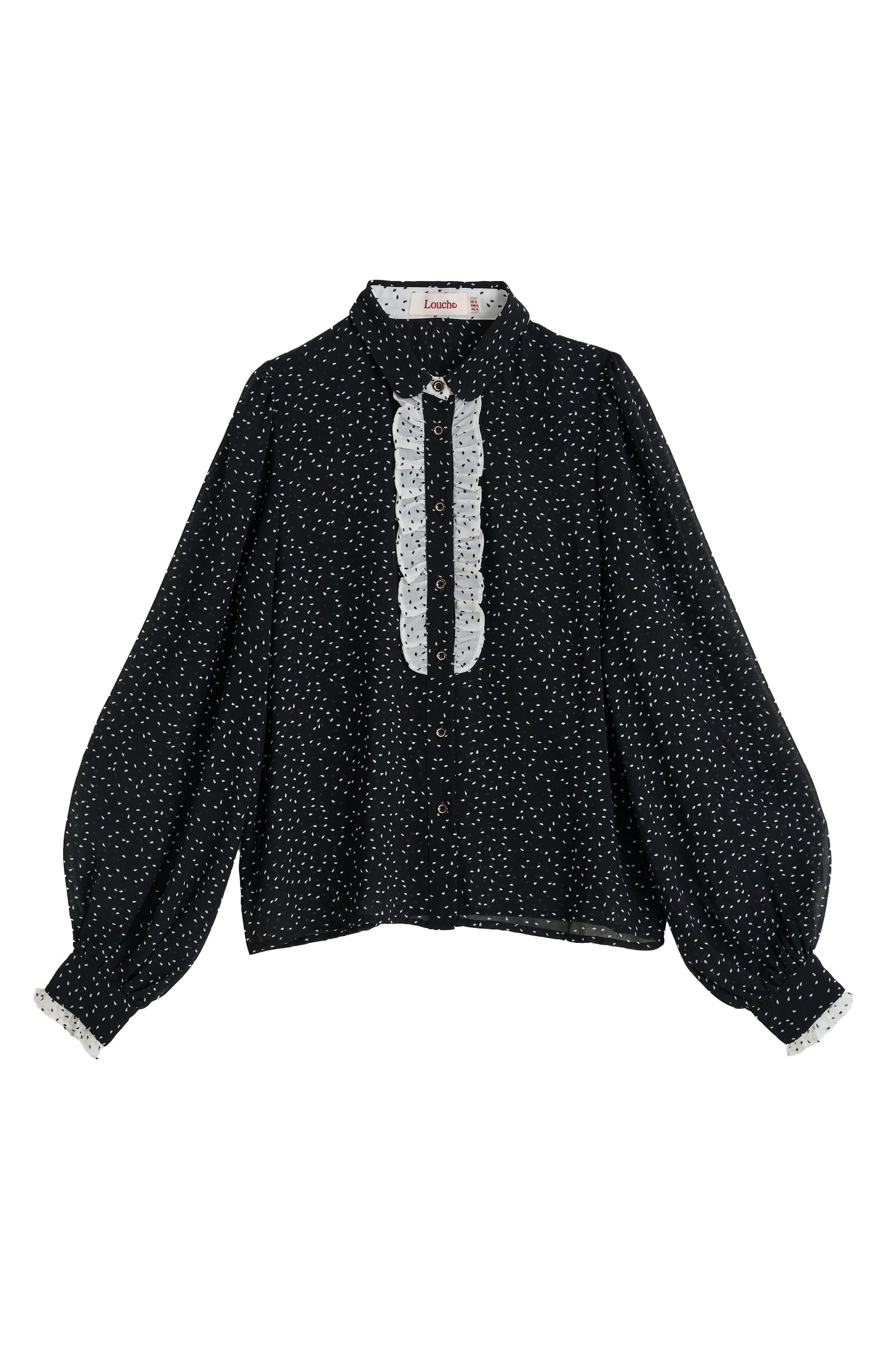 Gisla Raindrop Contrast Frill Long Sleeve Blouse - Black