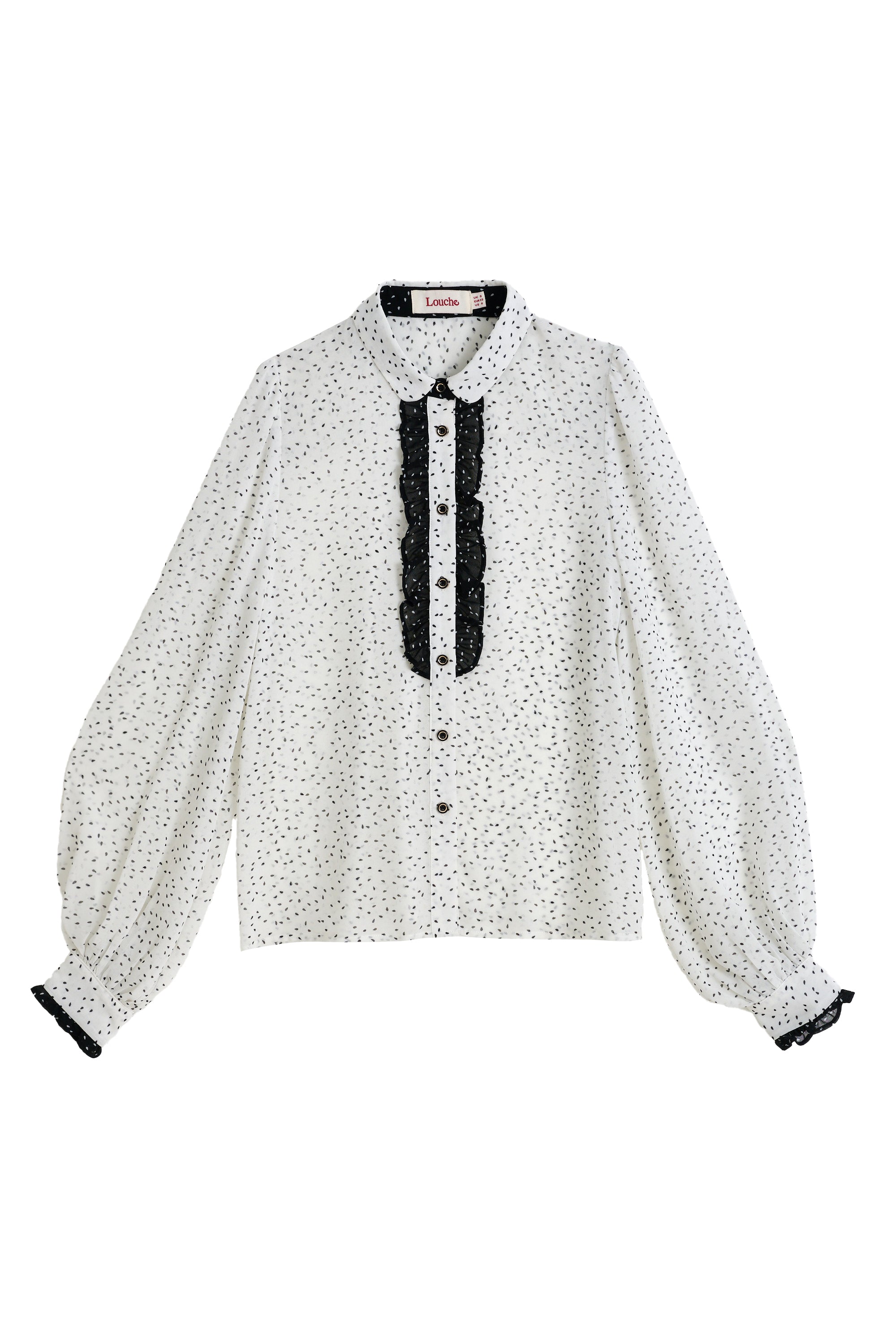 Gisla Raindrop Contrast Frill Long Sleeve Blouse - White - Styled