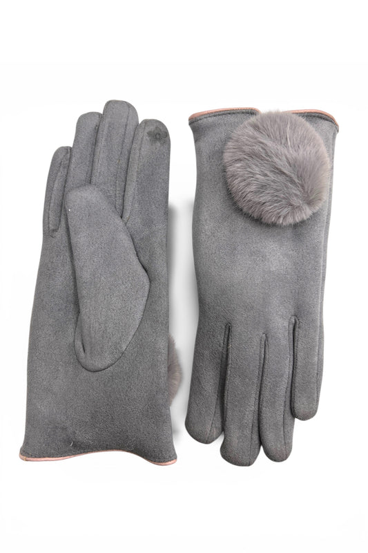 Jabin Grey Faux Suede Fur Lined Gloves