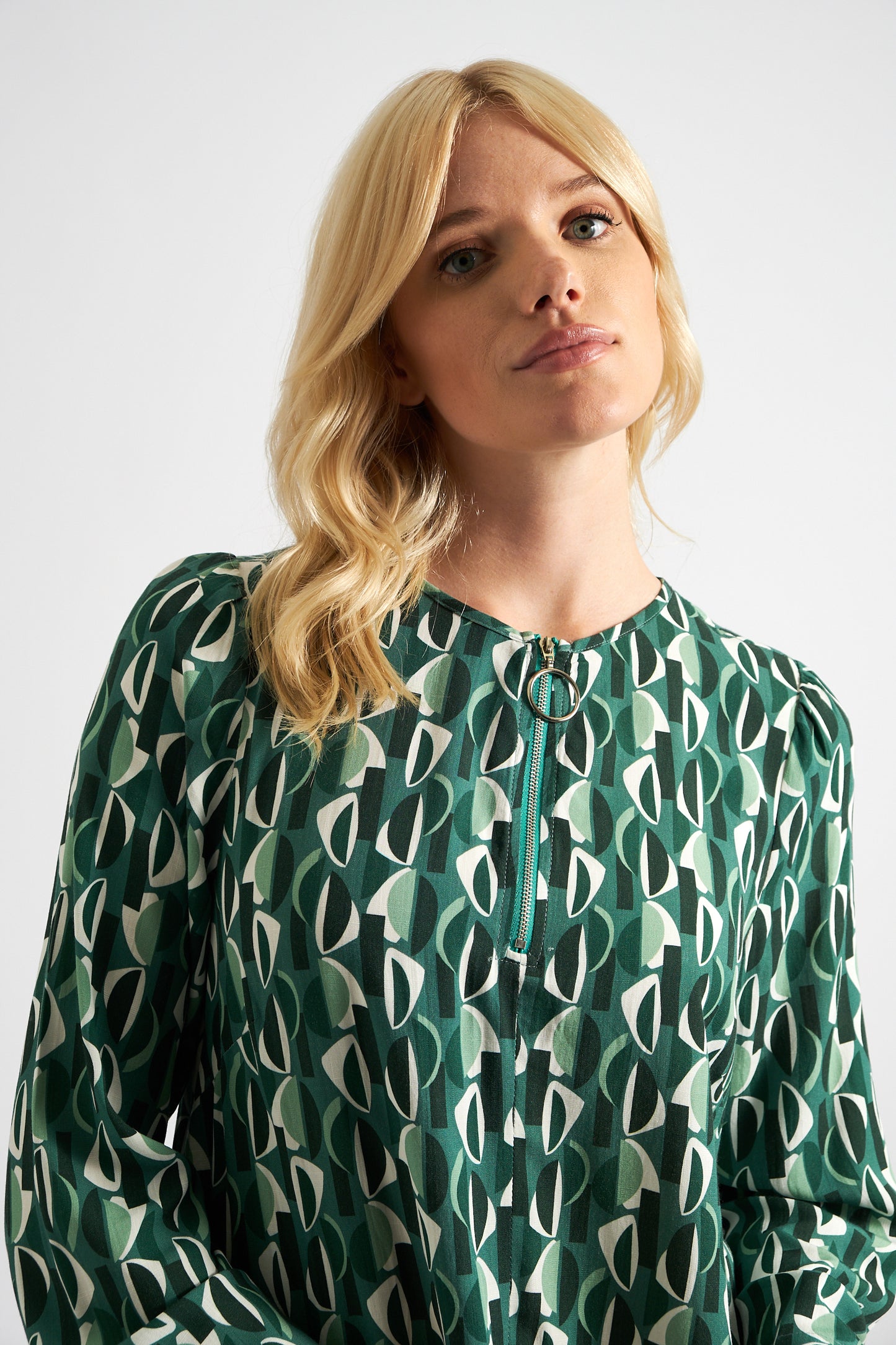 Gwenola Mid Century Retro Print Mini Dress - Green