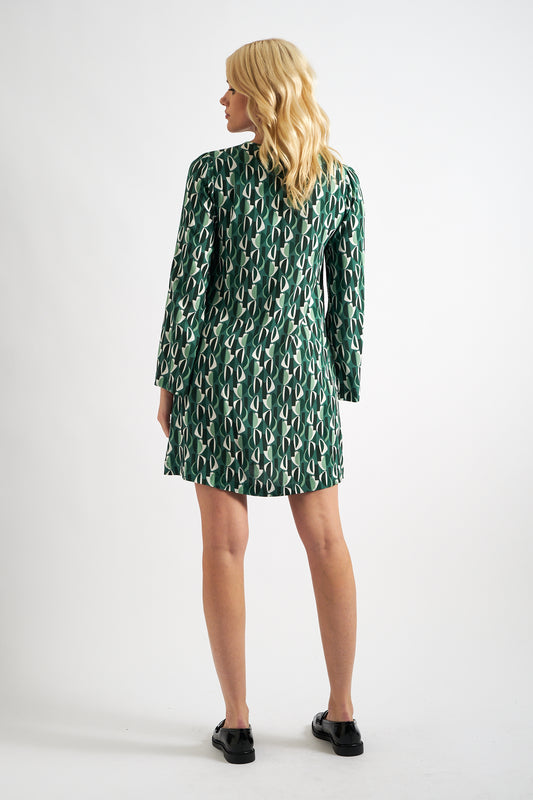 Gwenola Mid Century Retro Print Mini Dress - Green