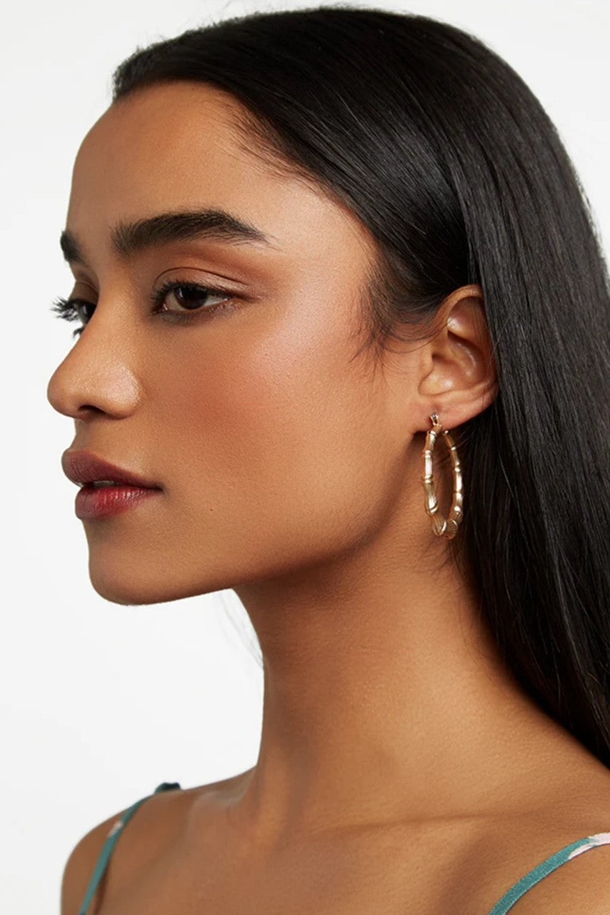 Louche Gedor Matt Gold Bamboo Hoop Earrings - Gold