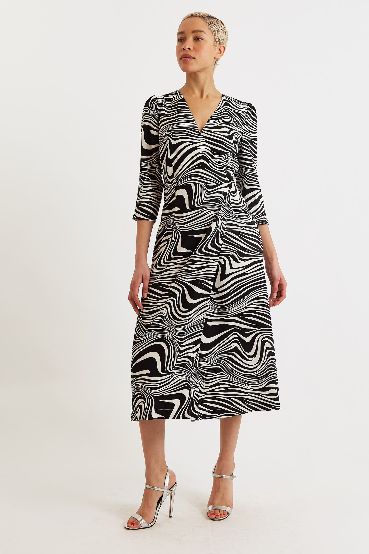 Haden Zebra Pop Print Wrap Midi Dress - Black and White