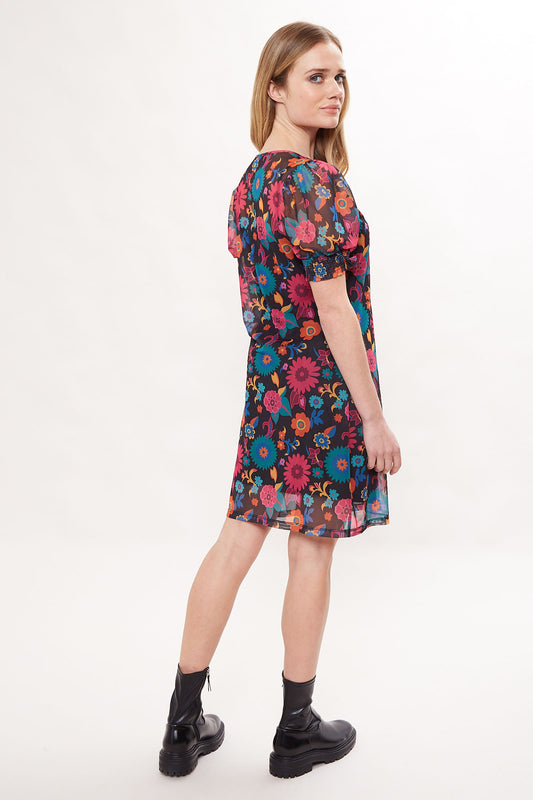 Louche Hettie 70'S Floral Print Mesh Mini Dress