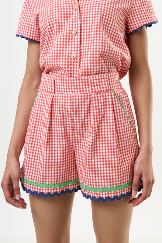 Hilton Gingham Ric Rac Trim Shorts - Red